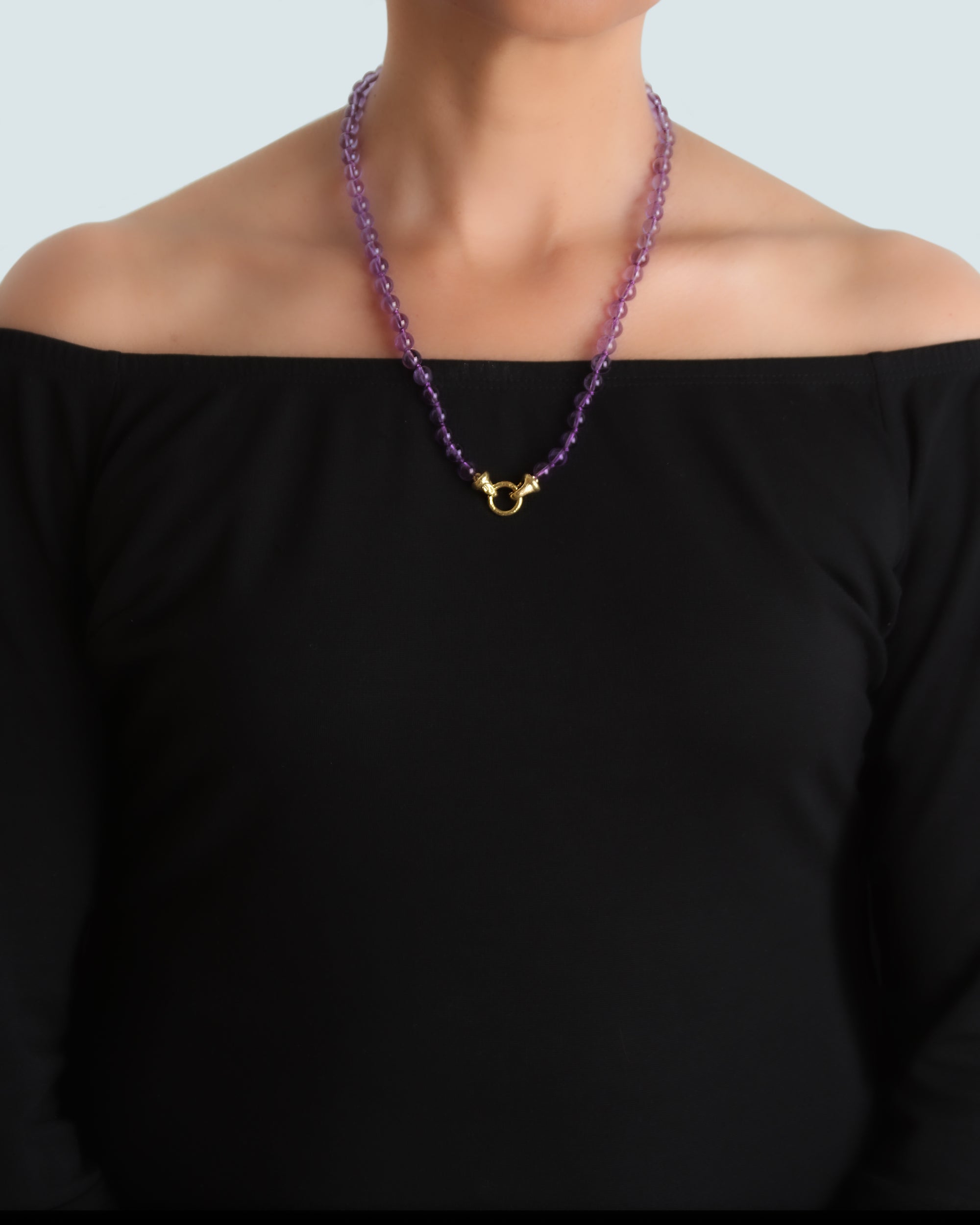 Amethyst Bead Necklace with 'Serena' Clasp - 21"