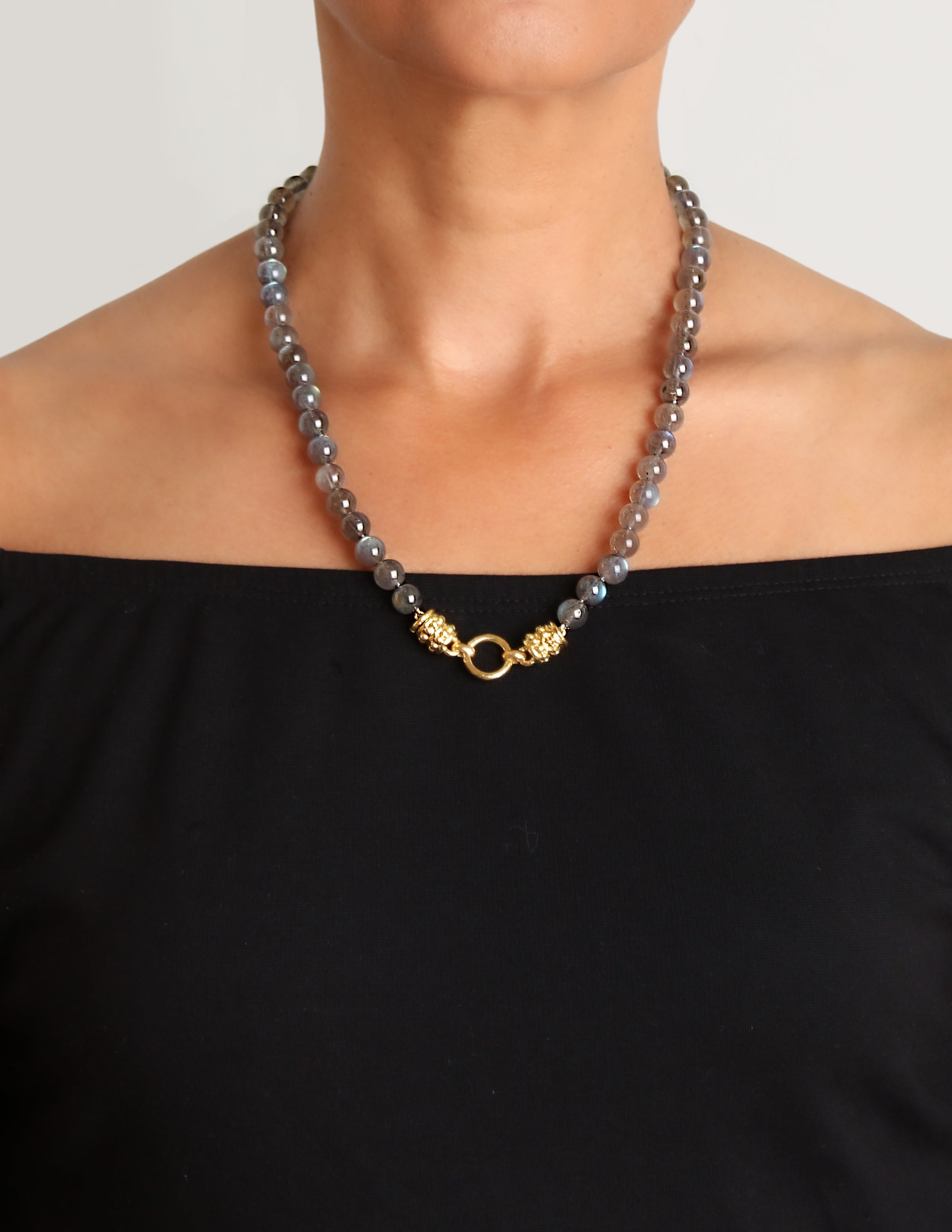 Labradorite Bead Necklace & 'Bettina' Clasp - 21"