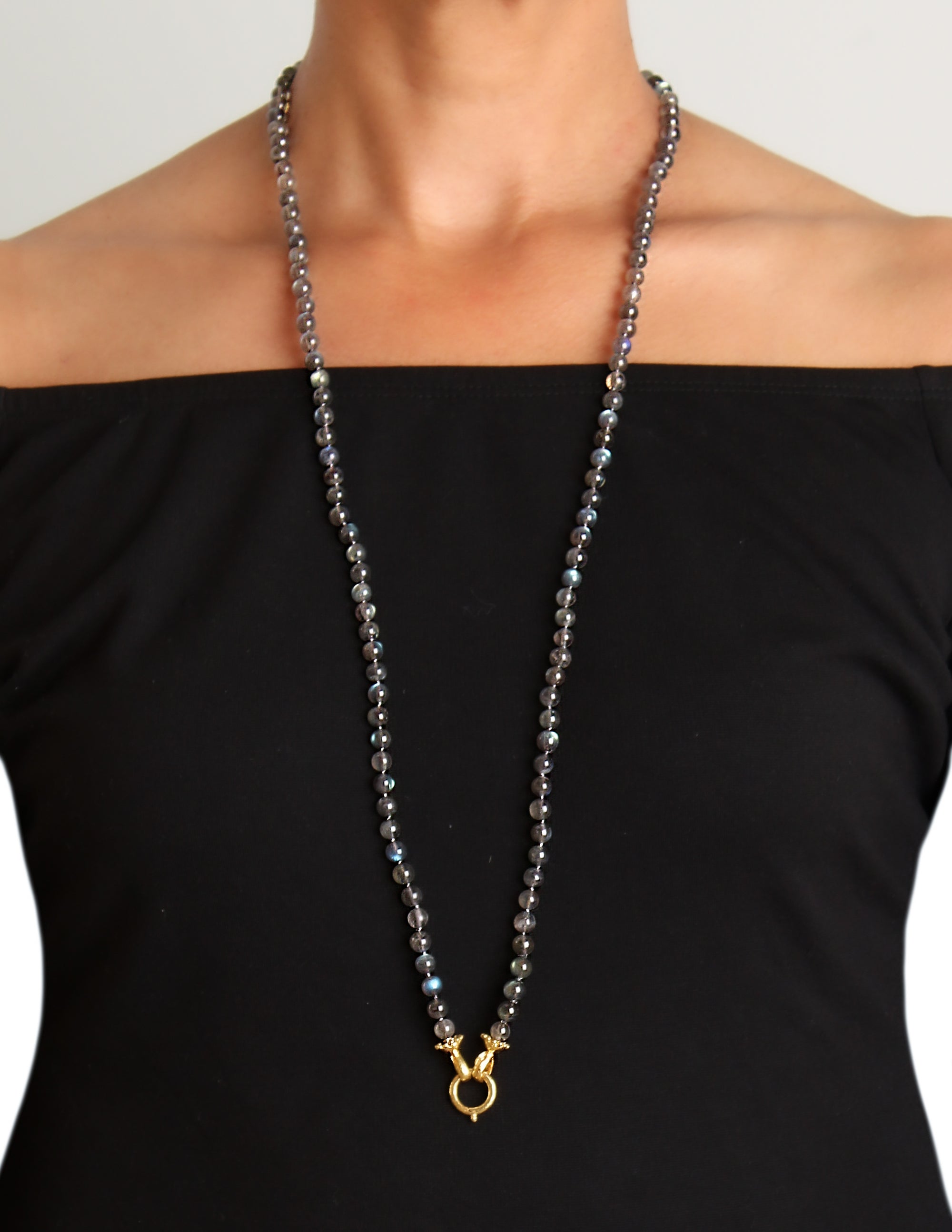 Long Labradorite Bead Necklace - 35"