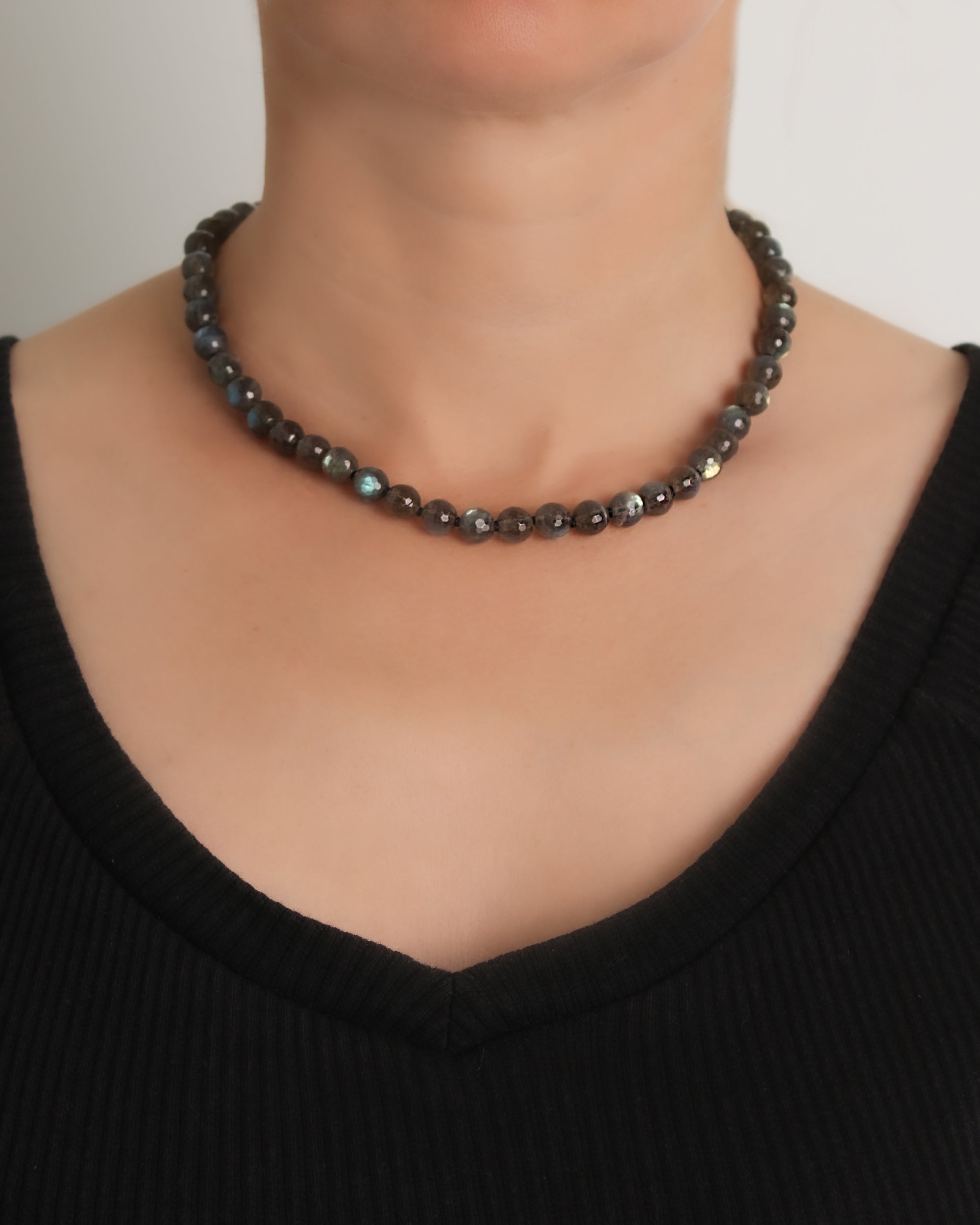 Faceted Labradorite Bead Necklace - 17"