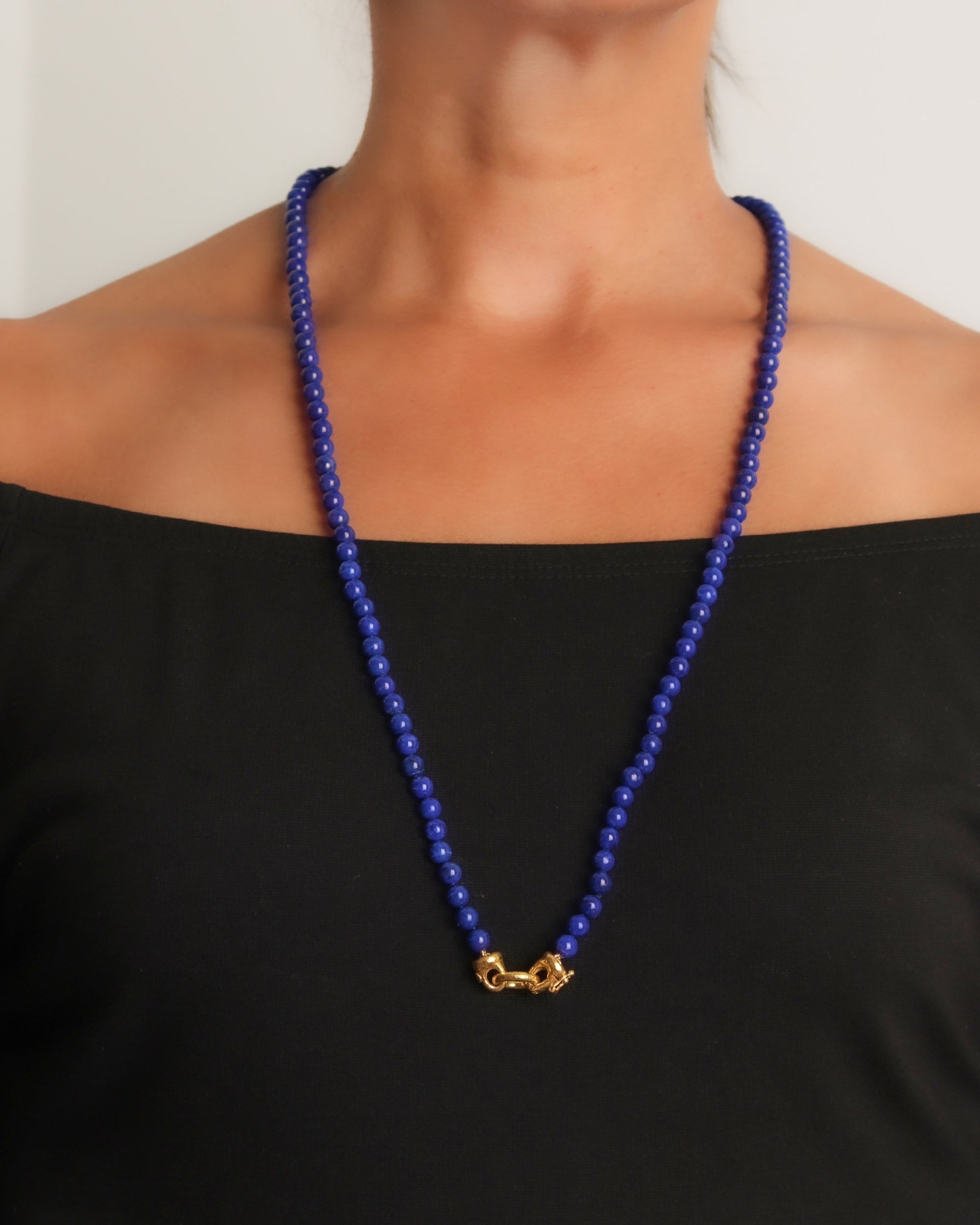 Lapis Bead Necklace with 'Serena' Clasp - 17"