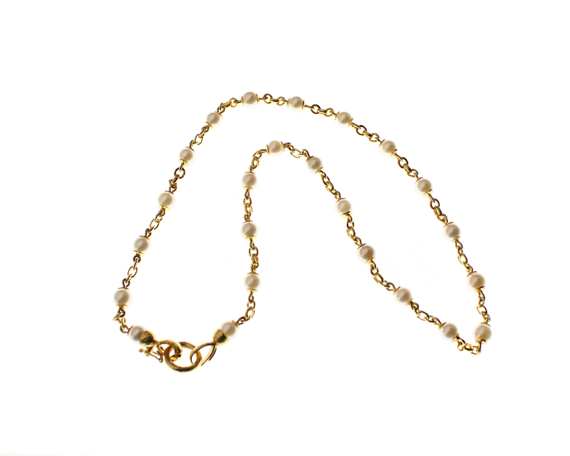 Akoya Pearl and Gold Link Necklace - 21"