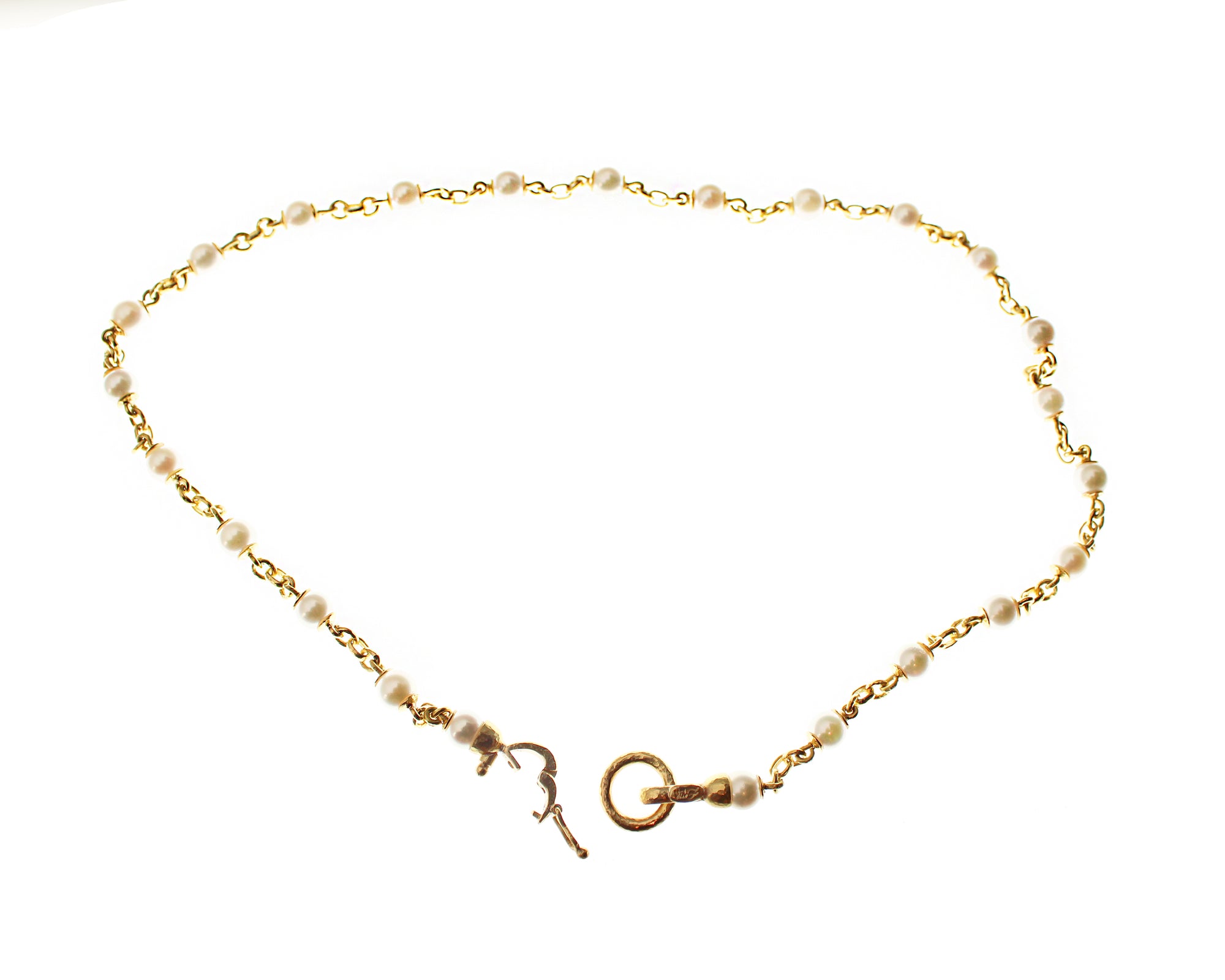 Akoya Pearl and Gold Link Necklace - 21"