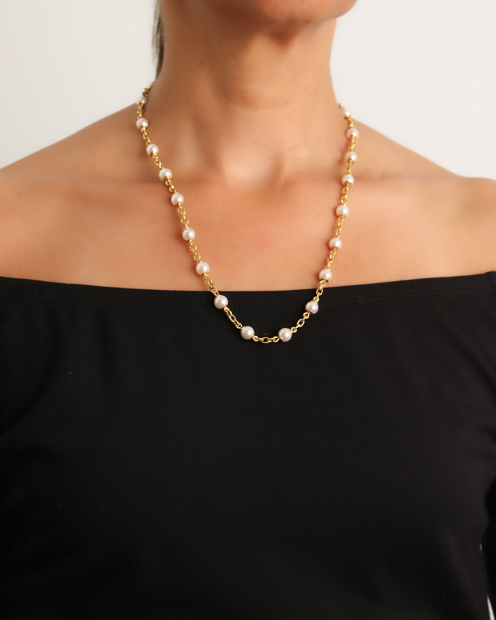 Akoya Pearl and Gold Link Necklace - 21"