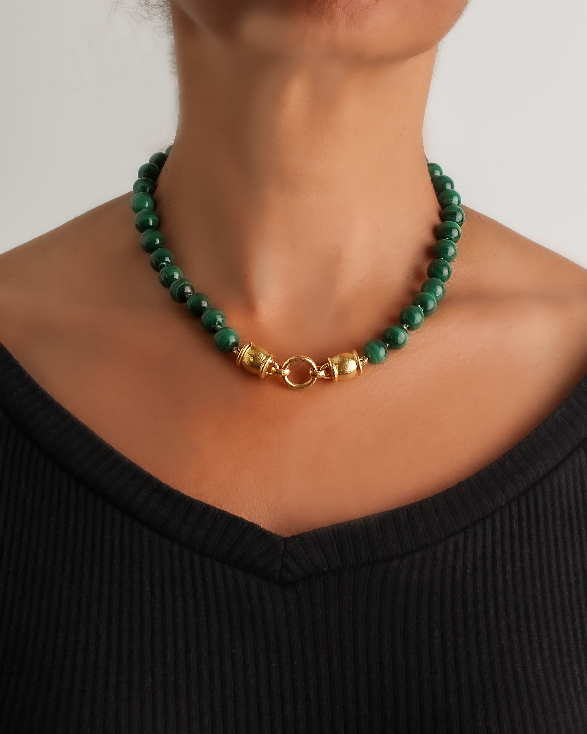 Malachinte Bead Necklace with 'Lucrezia' Clasp -17"