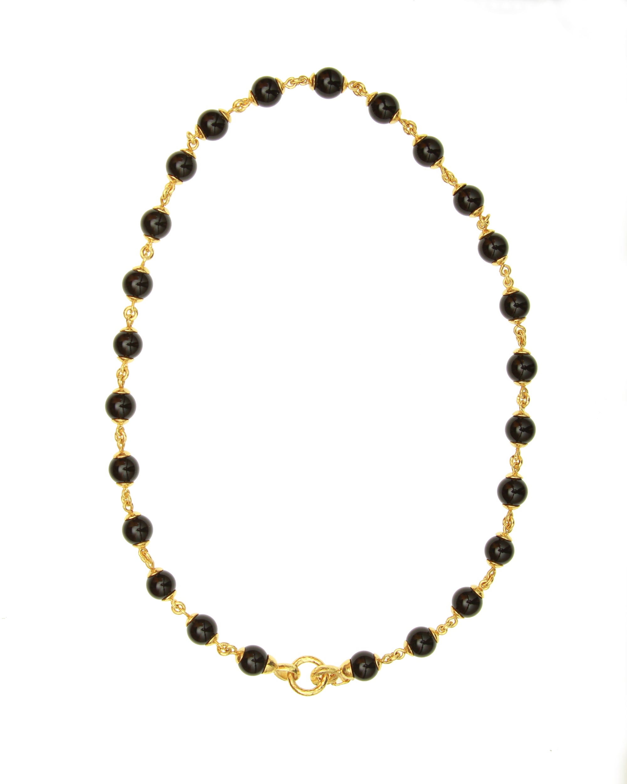 Onyx and Gold Link Necklace with Circle Clasp - 21"