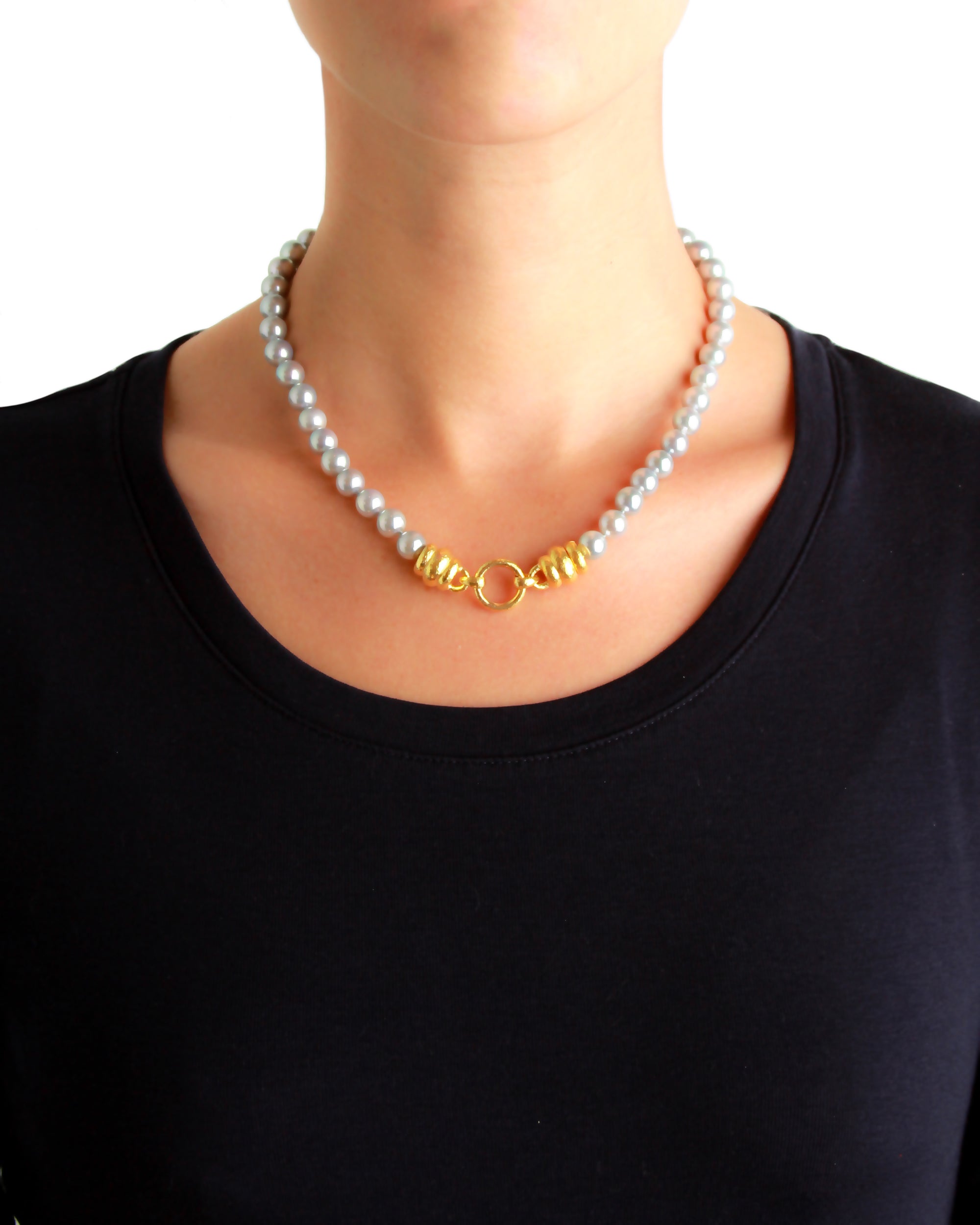 Akoya Silver Pearl Necklace with 'Martin' Clasp - 17"