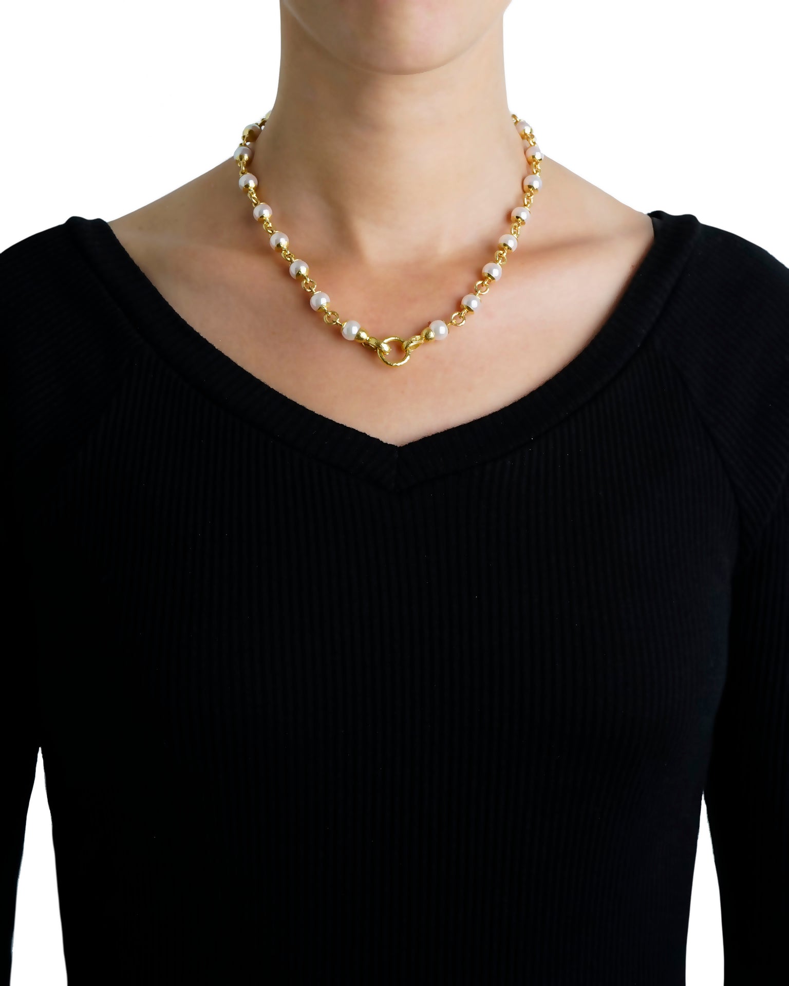 Akoya Pearl and Gold Link Necklace