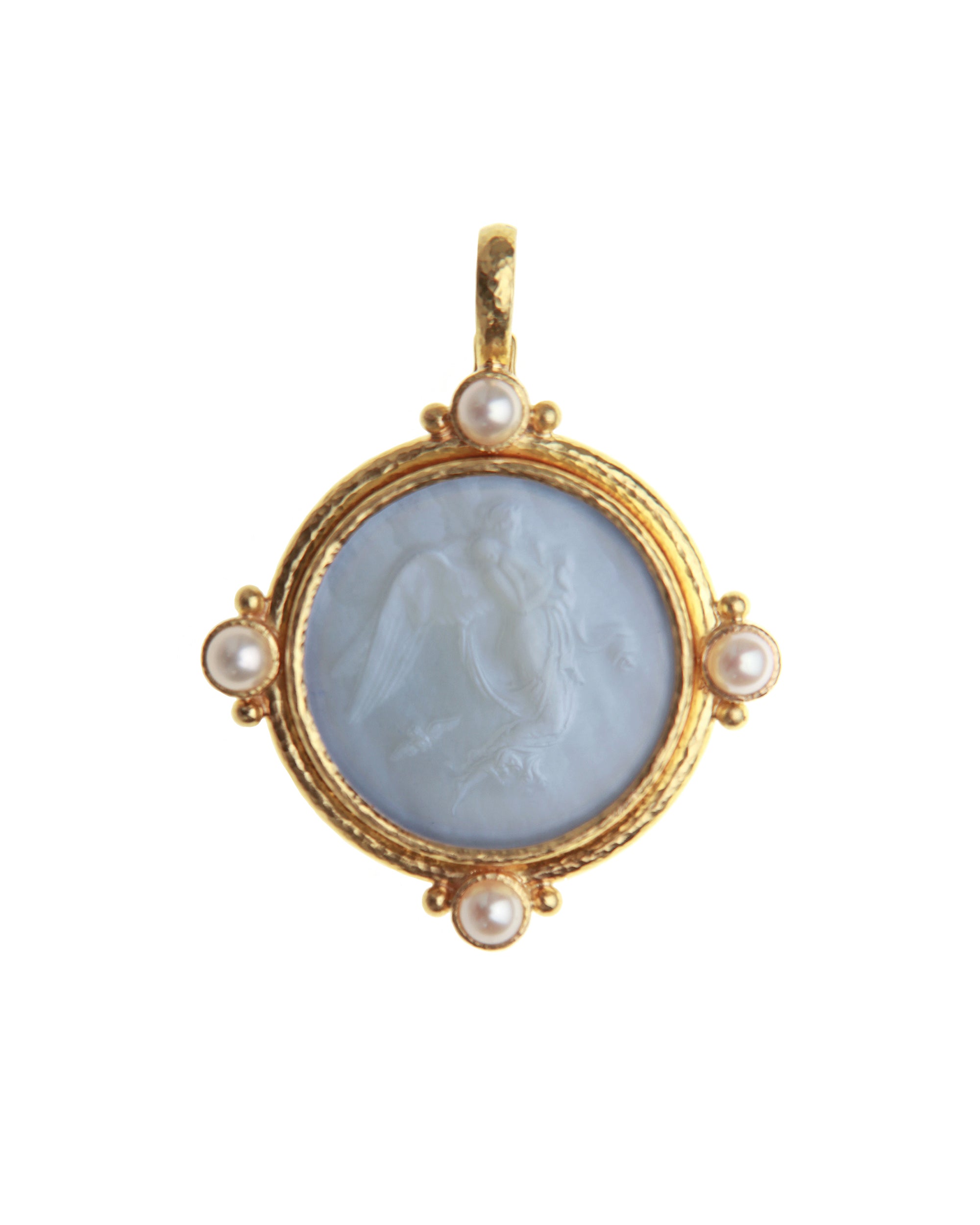 Cerulean 'Angel with Child' and Pearl Pendant