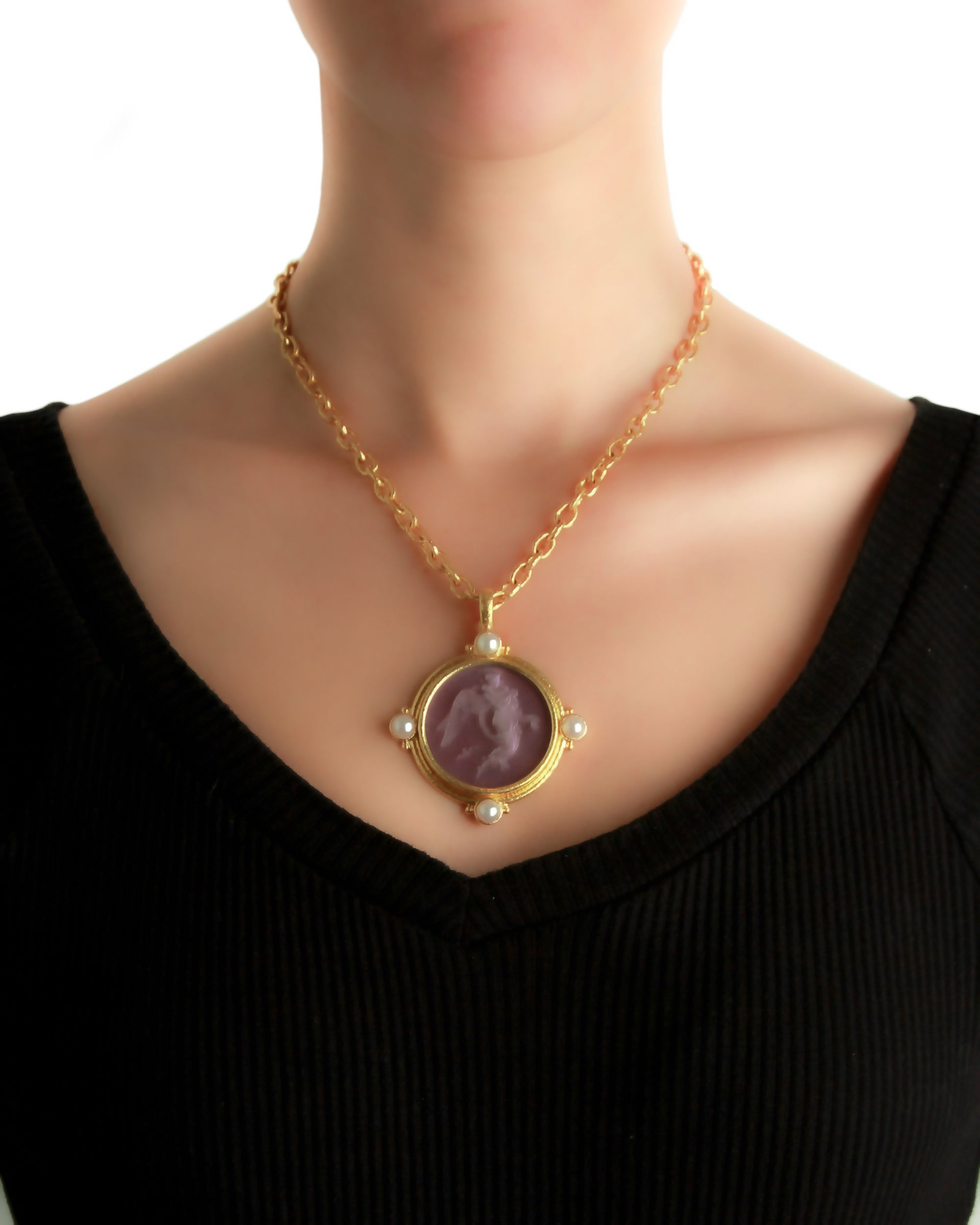 Cerulean 'Angel with Child' and Pearl Pendant