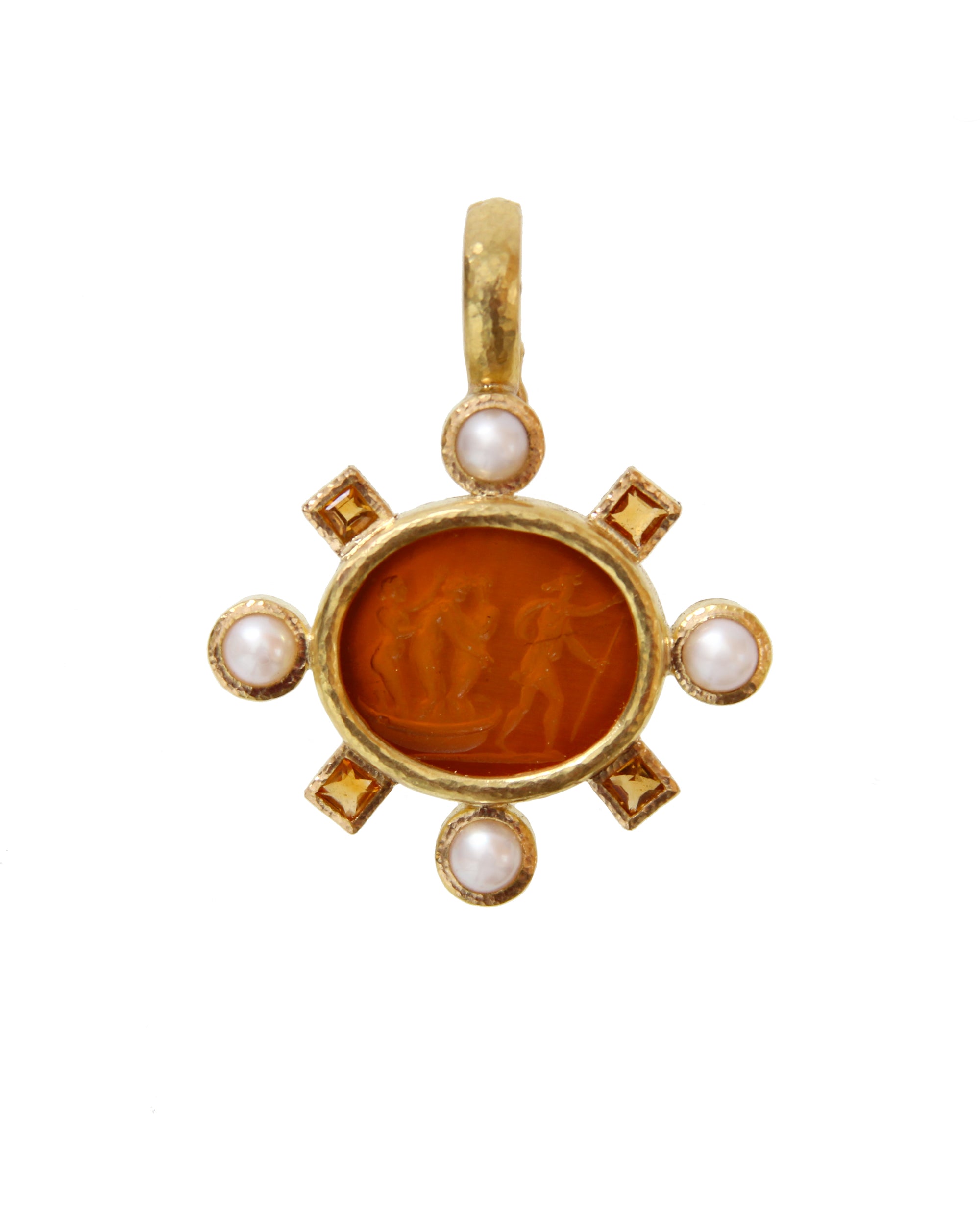 Amber 'Goddess on Boat' with Pearl Pendant