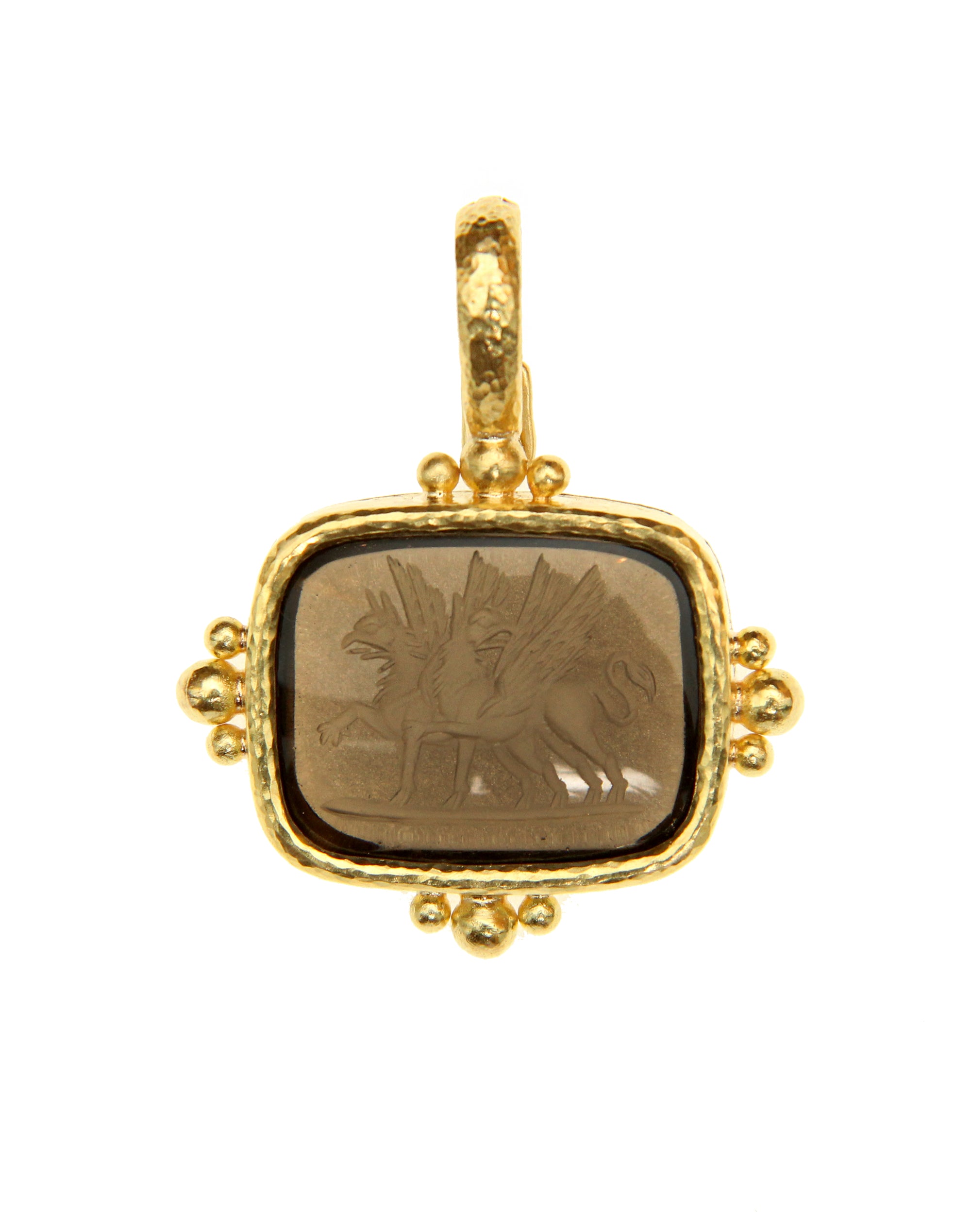 Horizontal 'Two Griffins' Smoky Quartz Pendant