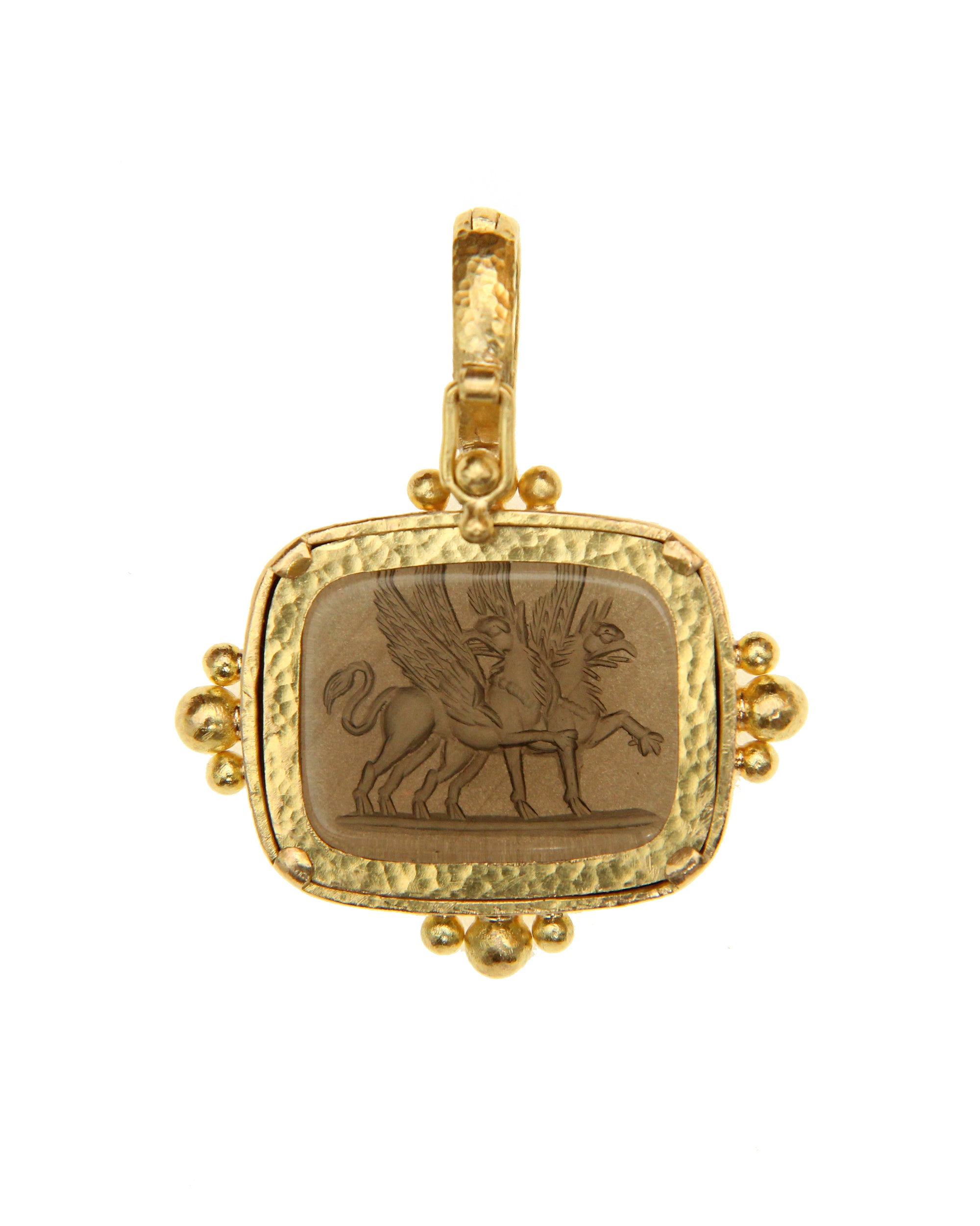 Horizontal 'Two Griffins' Smoky Quartz Pendant