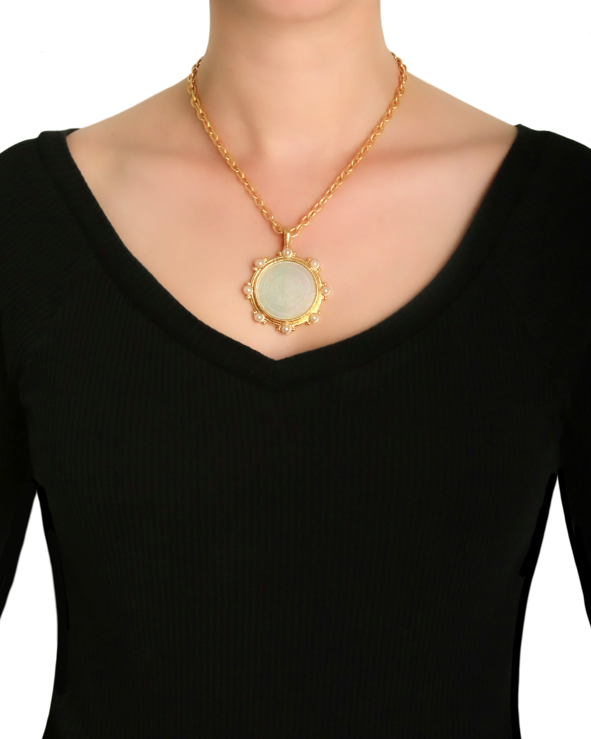 Antique Gambling Counter and Pearl Pendant