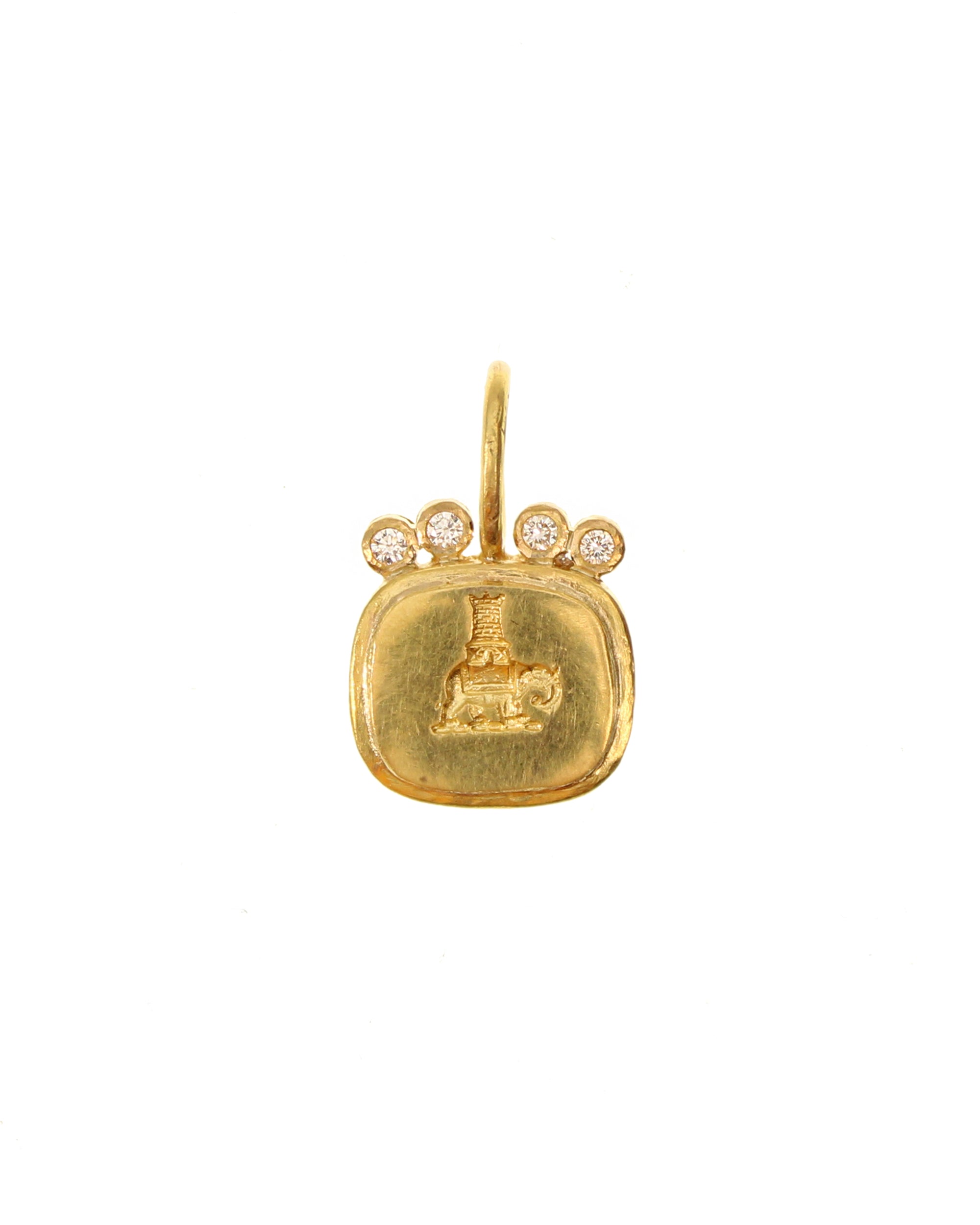 Gold 'Elephant and Castle' and Diamonds Pendant