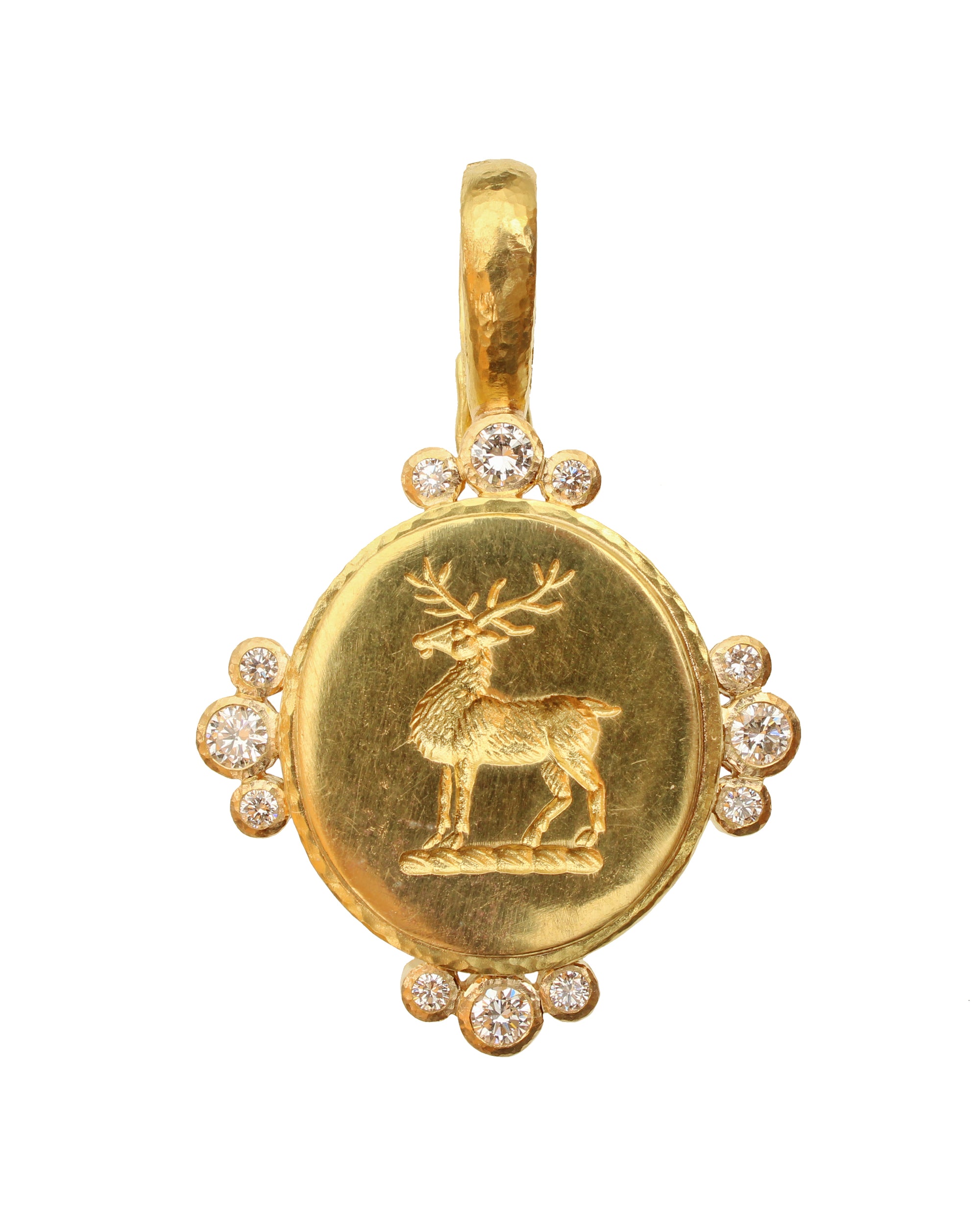 Gold Stag and Diamond Pendant