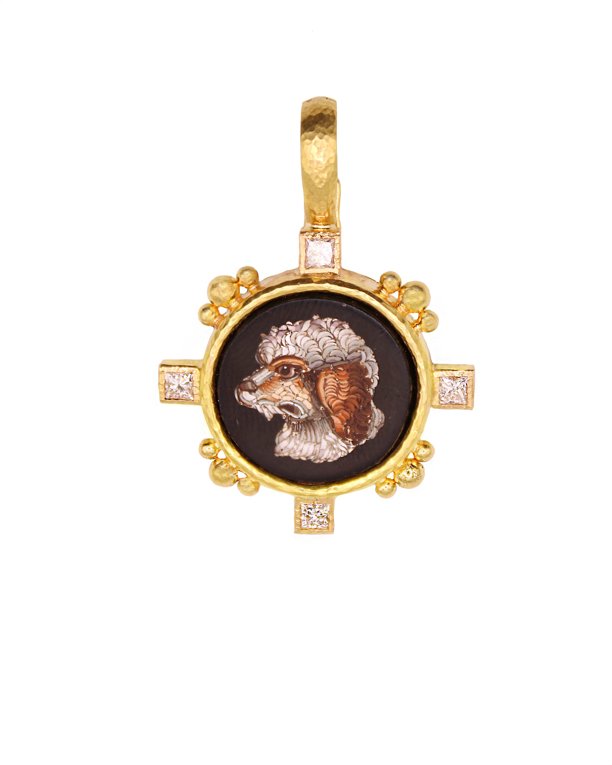 Antique Micromosaic 'Terrier' and Diamond Pendant