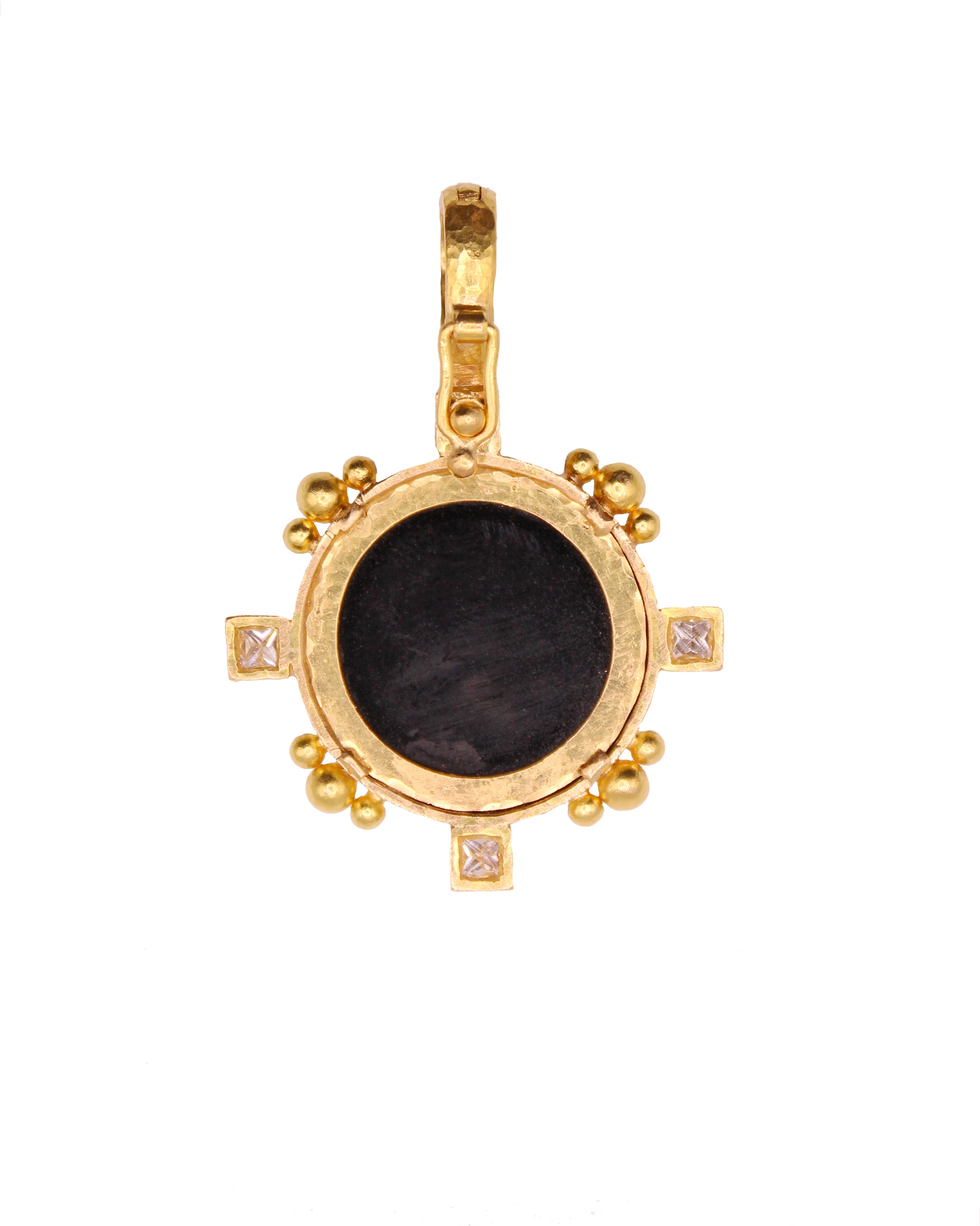 Antique Micromosaic 'Terrier' and Diamond Pendant