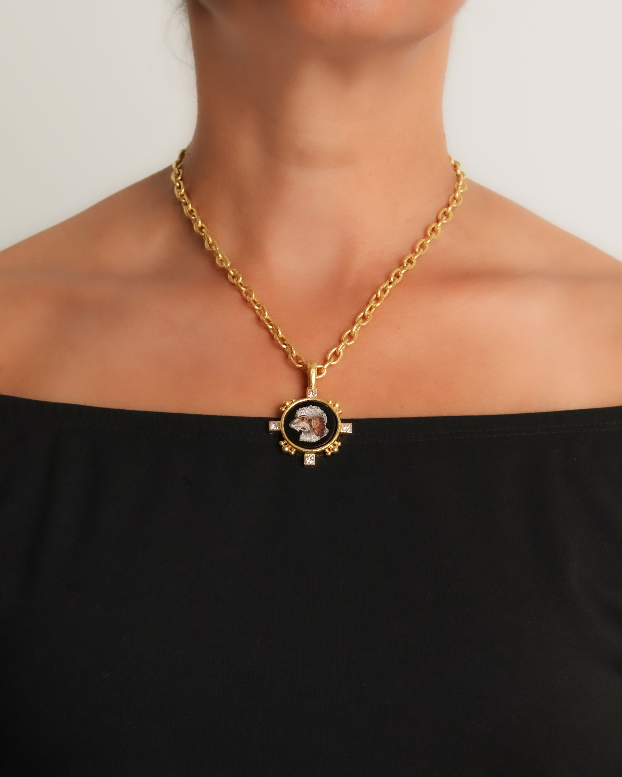 Antique Micromosaic 'Terrier' and Diamond Pendant