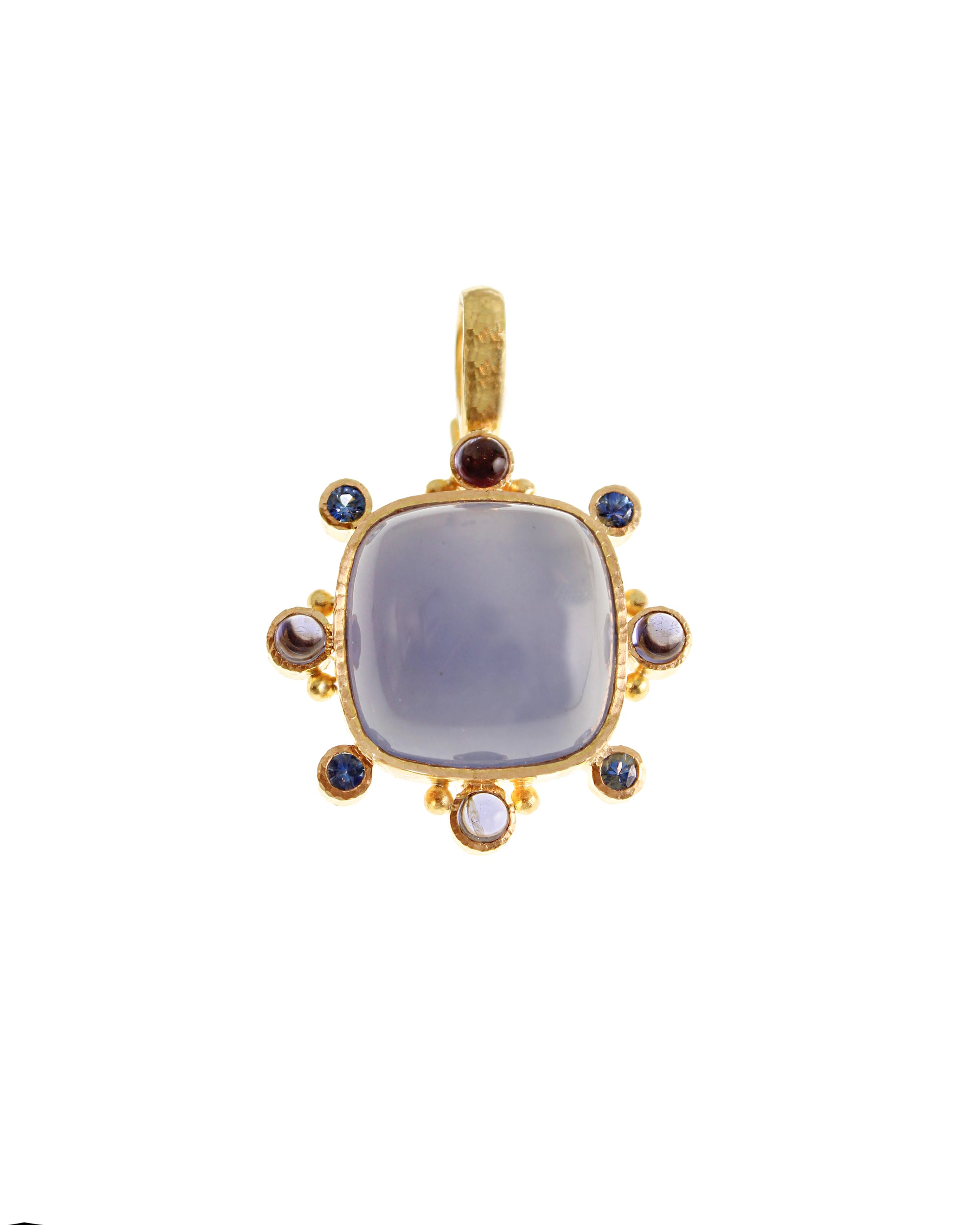 Blue Chalcedony, Iolite and Blue Sapphire Pendant
