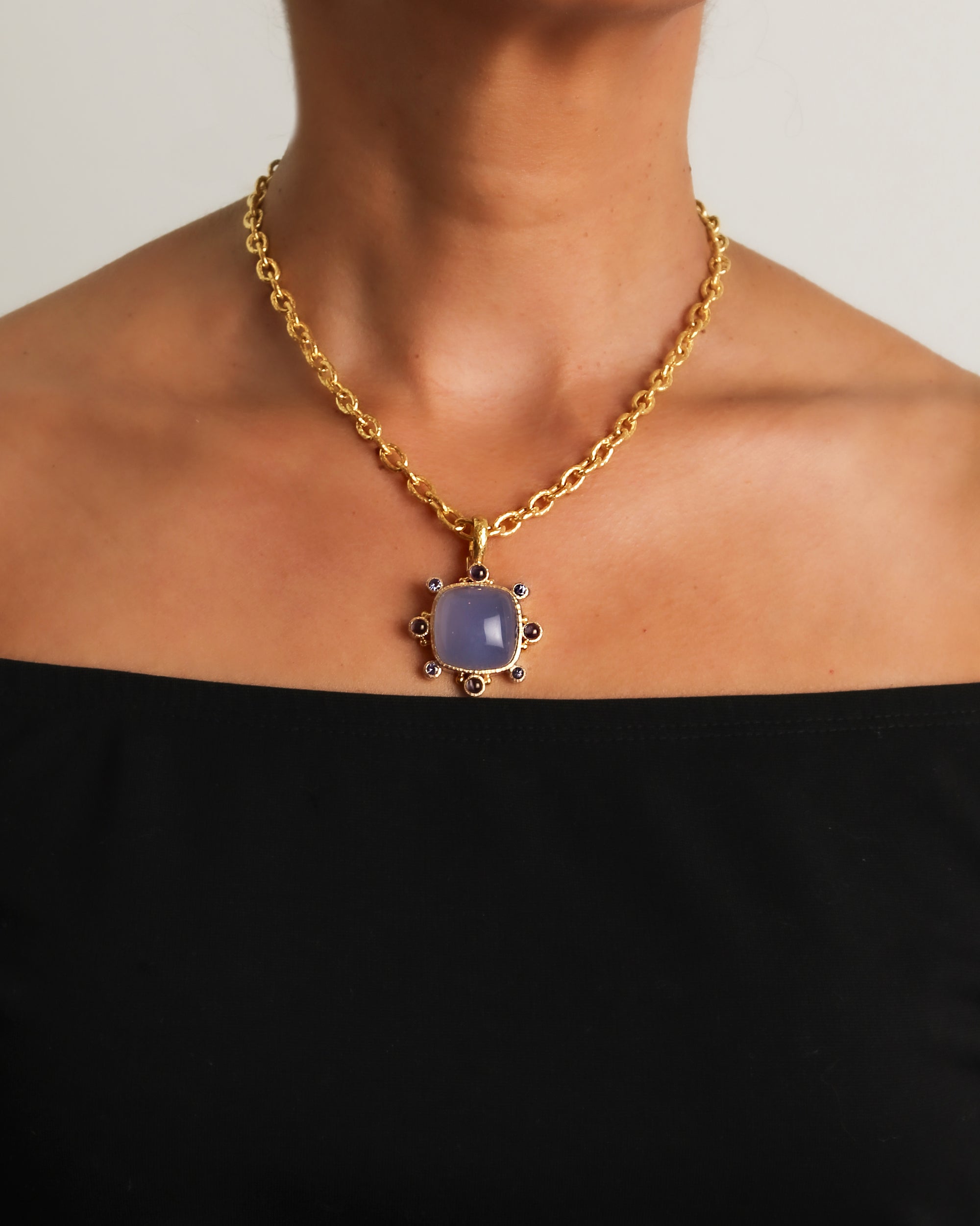 Blue Chalcedony, Iolite and Blue Sapphire Pendant