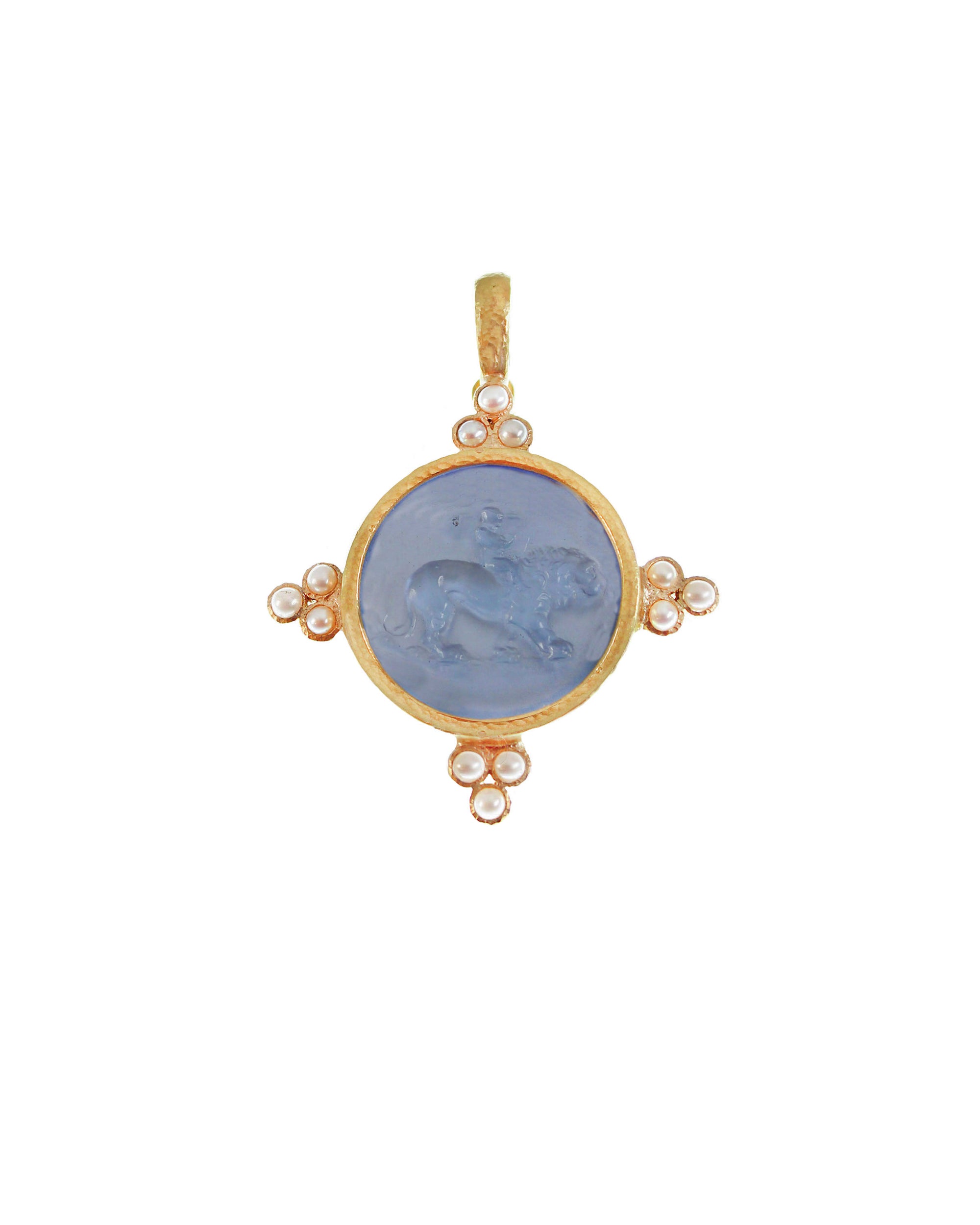 Cerulean 'Cupid Riding Lion' Pendant
