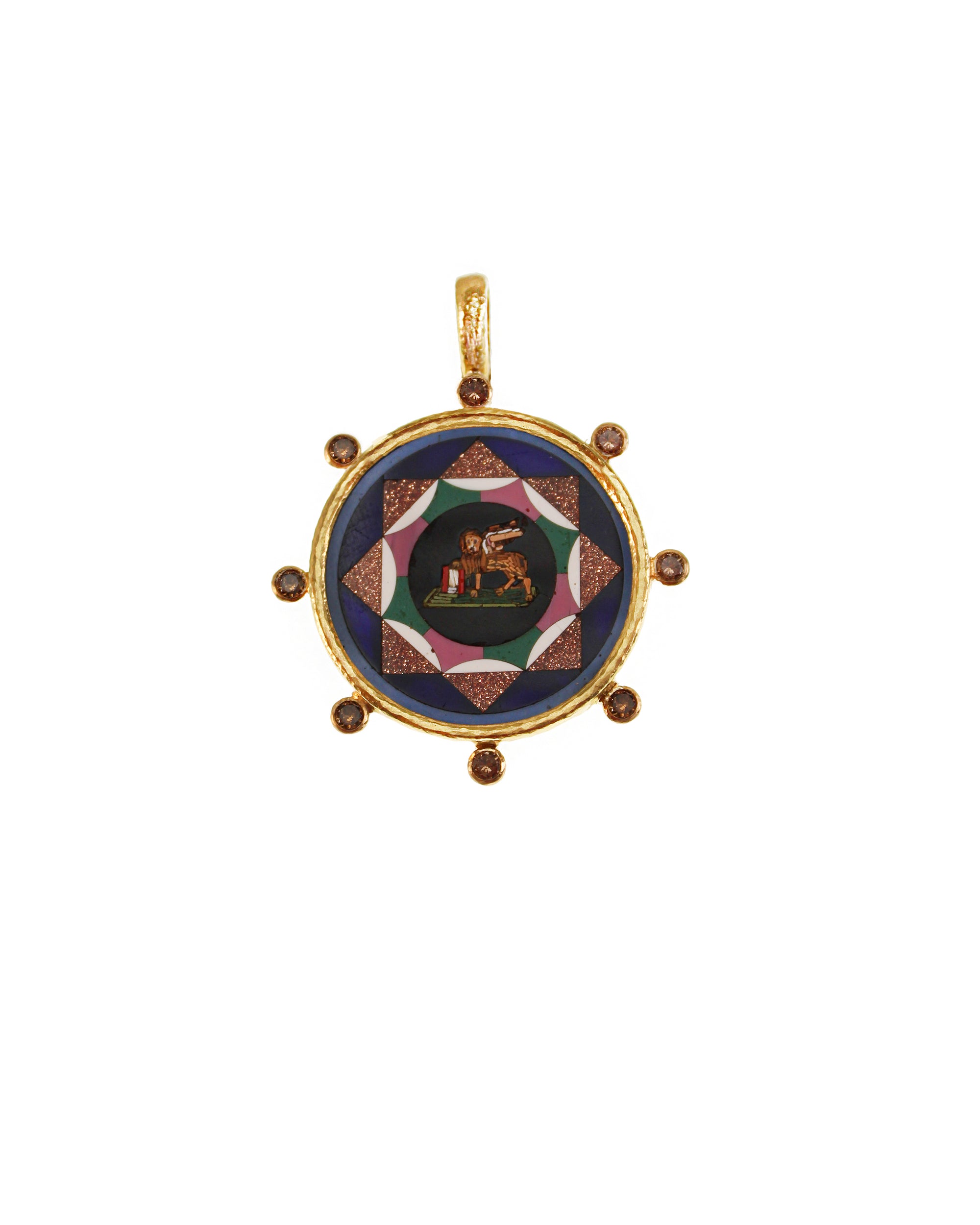 Antique Micromosaic and Cognac Diamond Pendant