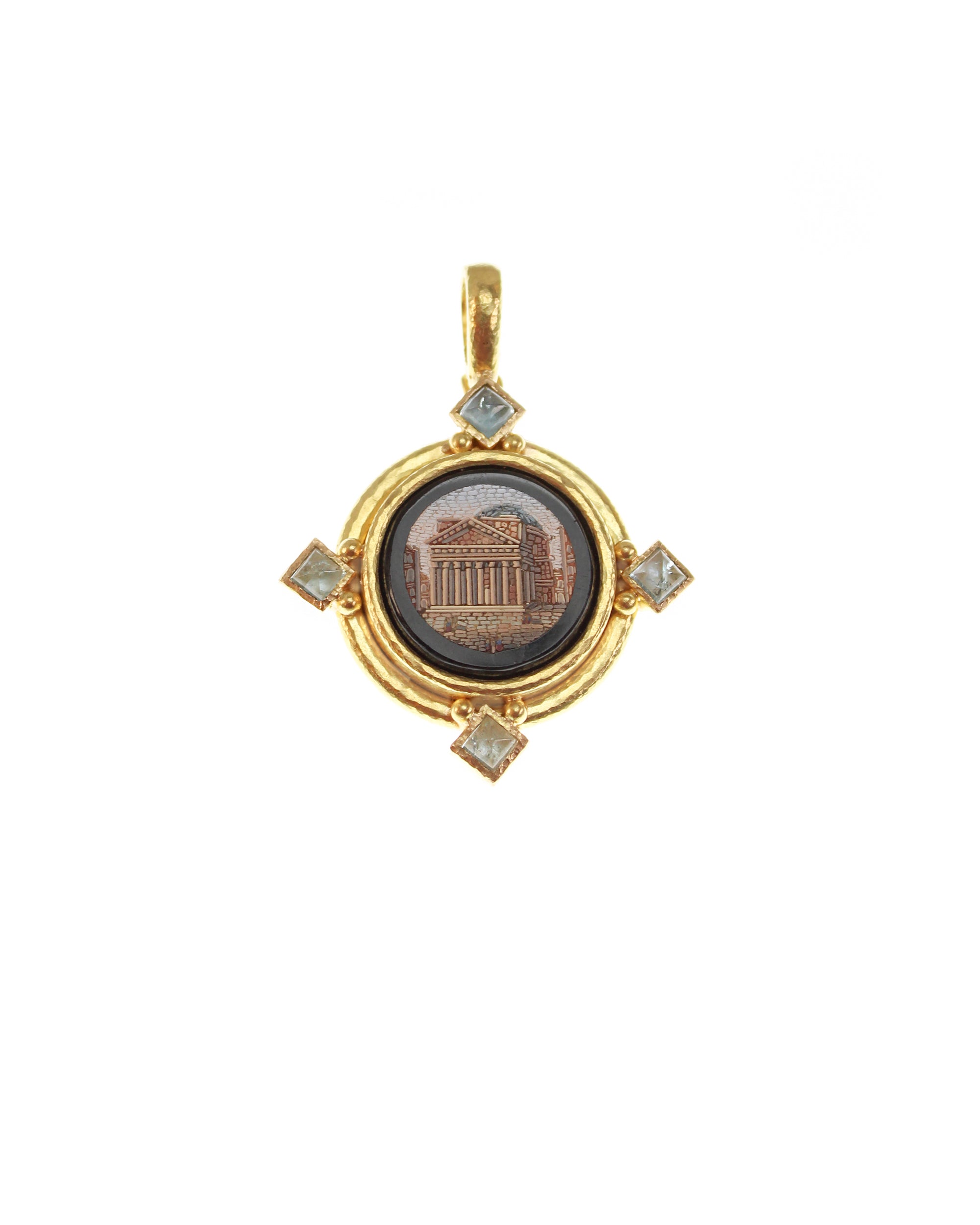 Antique Micromosaic and Aquamarine Pendant