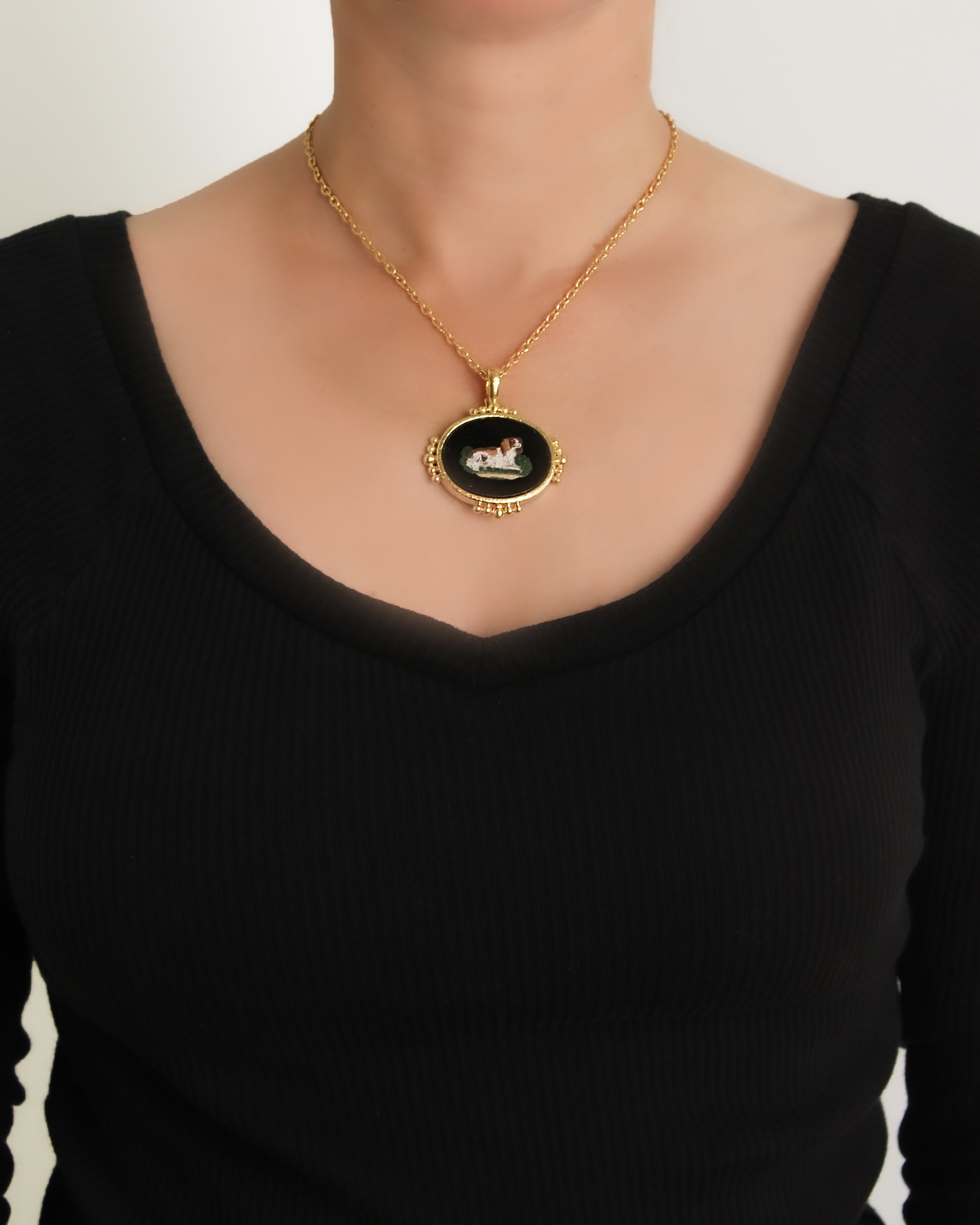 Antique Micromosaic 'Spaniel' Pendant
