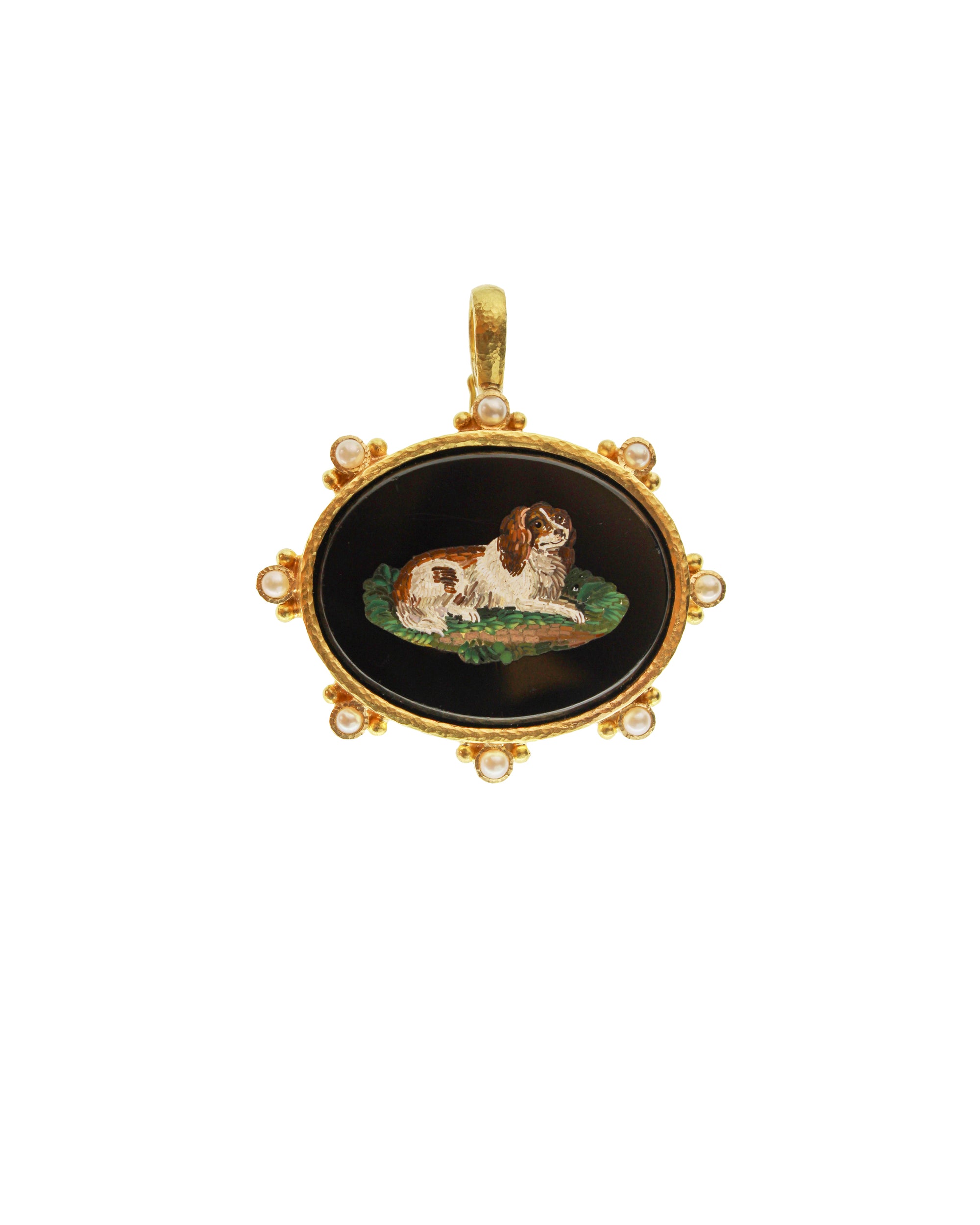 Antique Micromosaic 'Spaniel in Lawn' Pendant