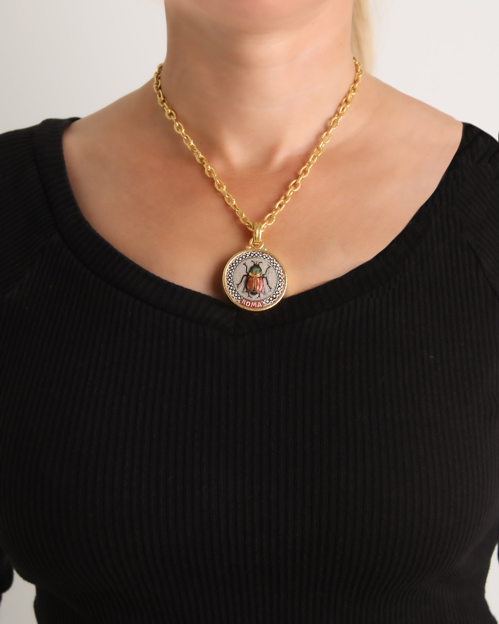 Antique 'Roma' Scarab Micromosaic Pendant