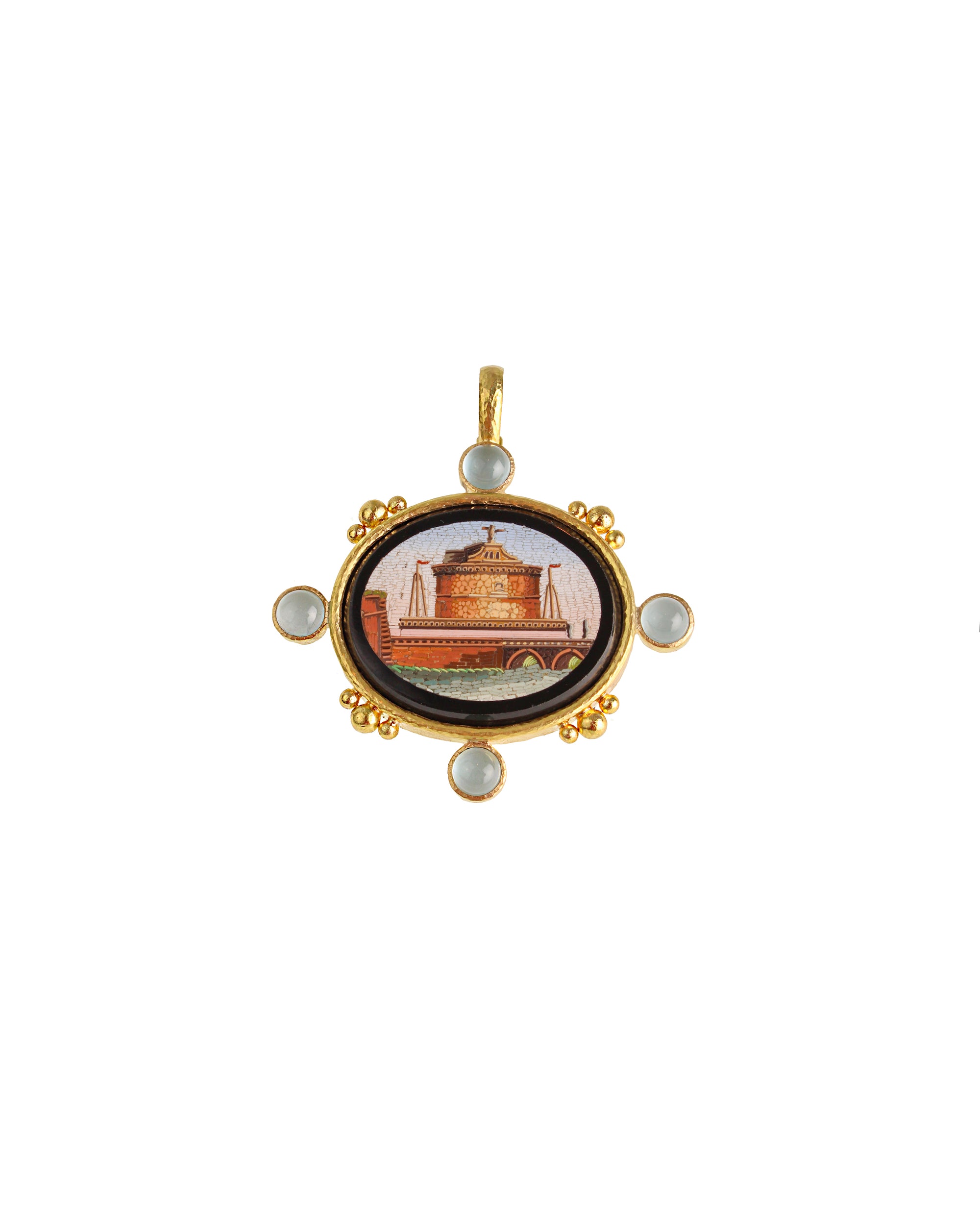 Antique Micromosaic and Aquamarine Pendant