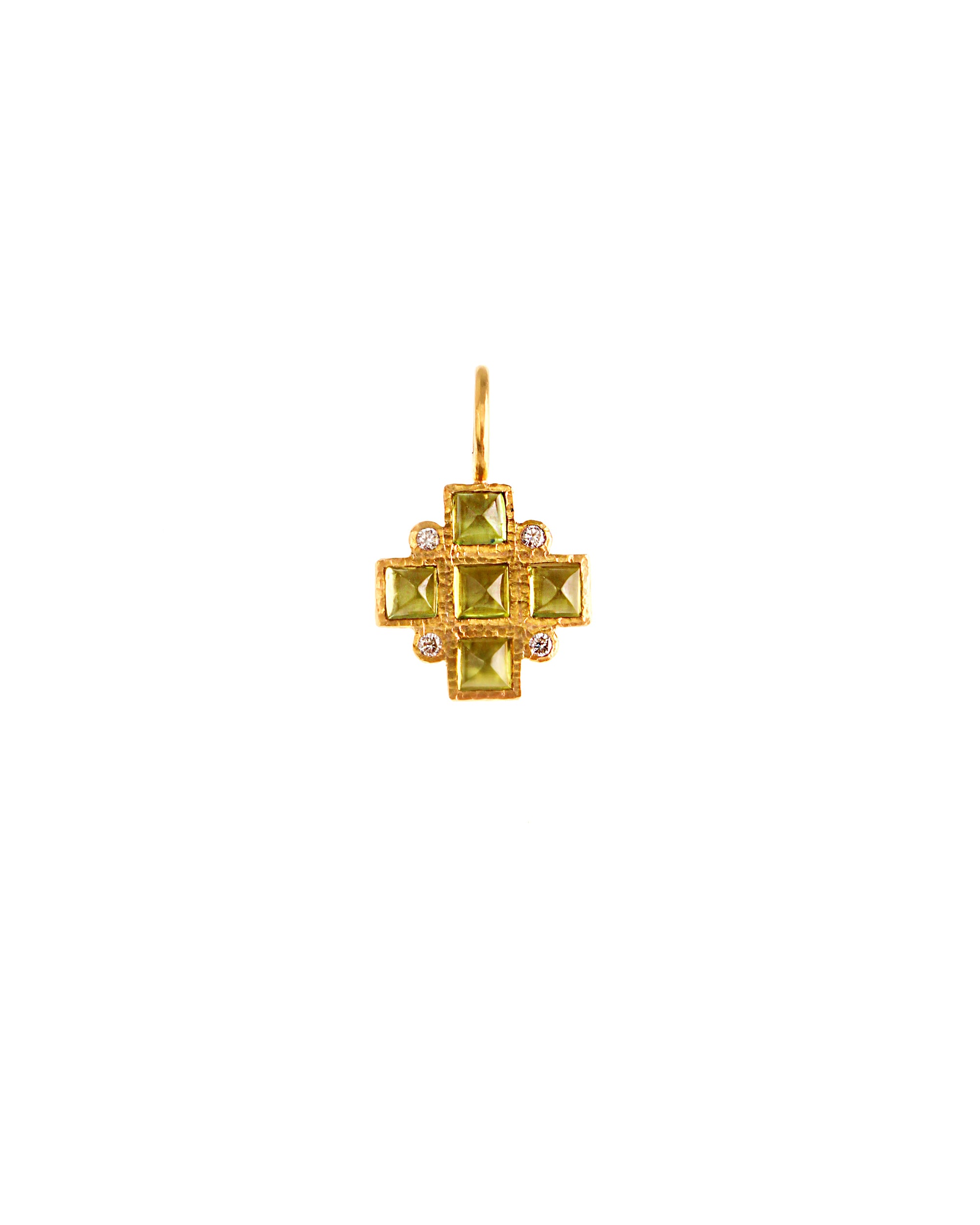 Small Peridot and Diamond Square Cross Pendant