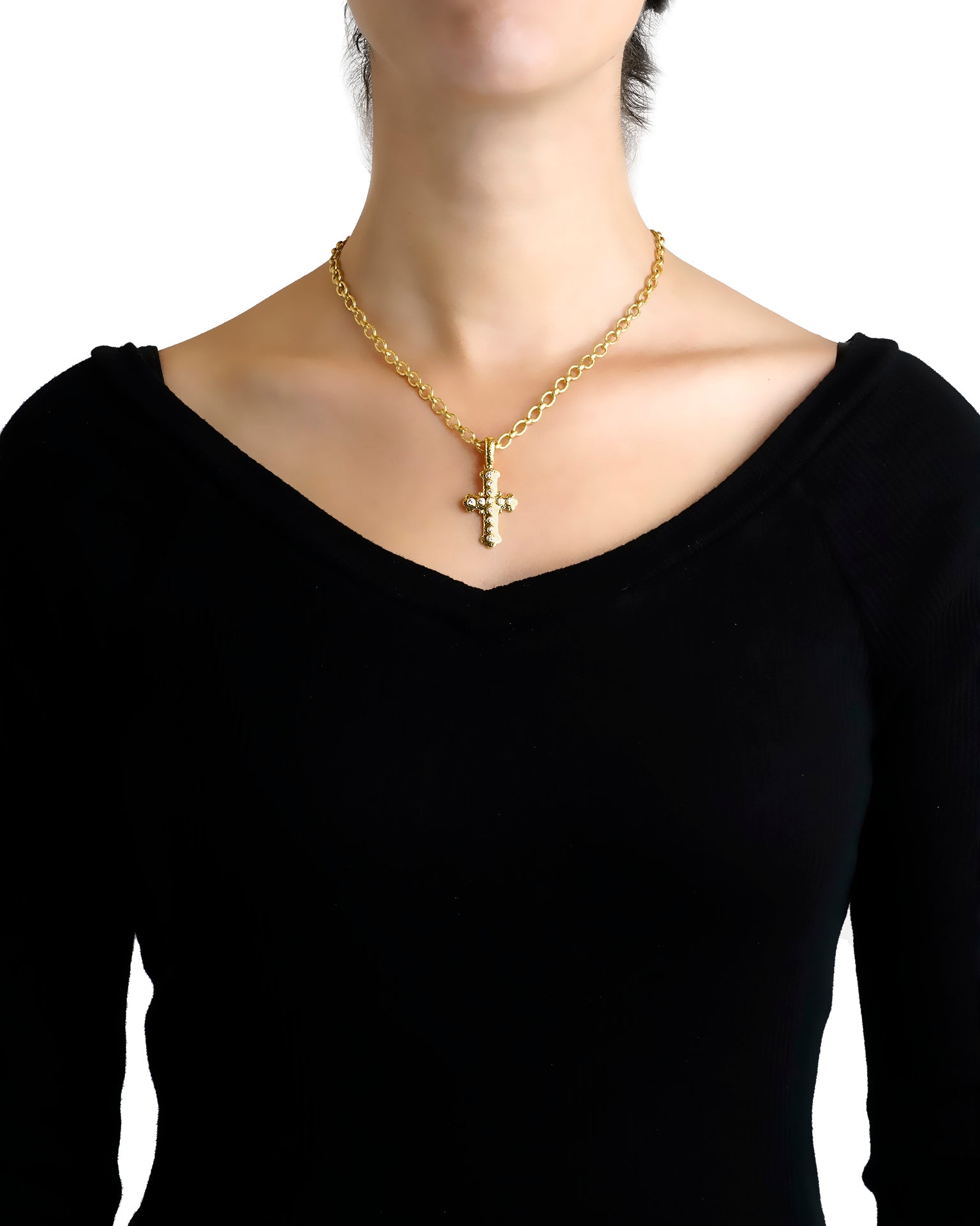 Small Byzantine Cross with Diamonds Pendant
