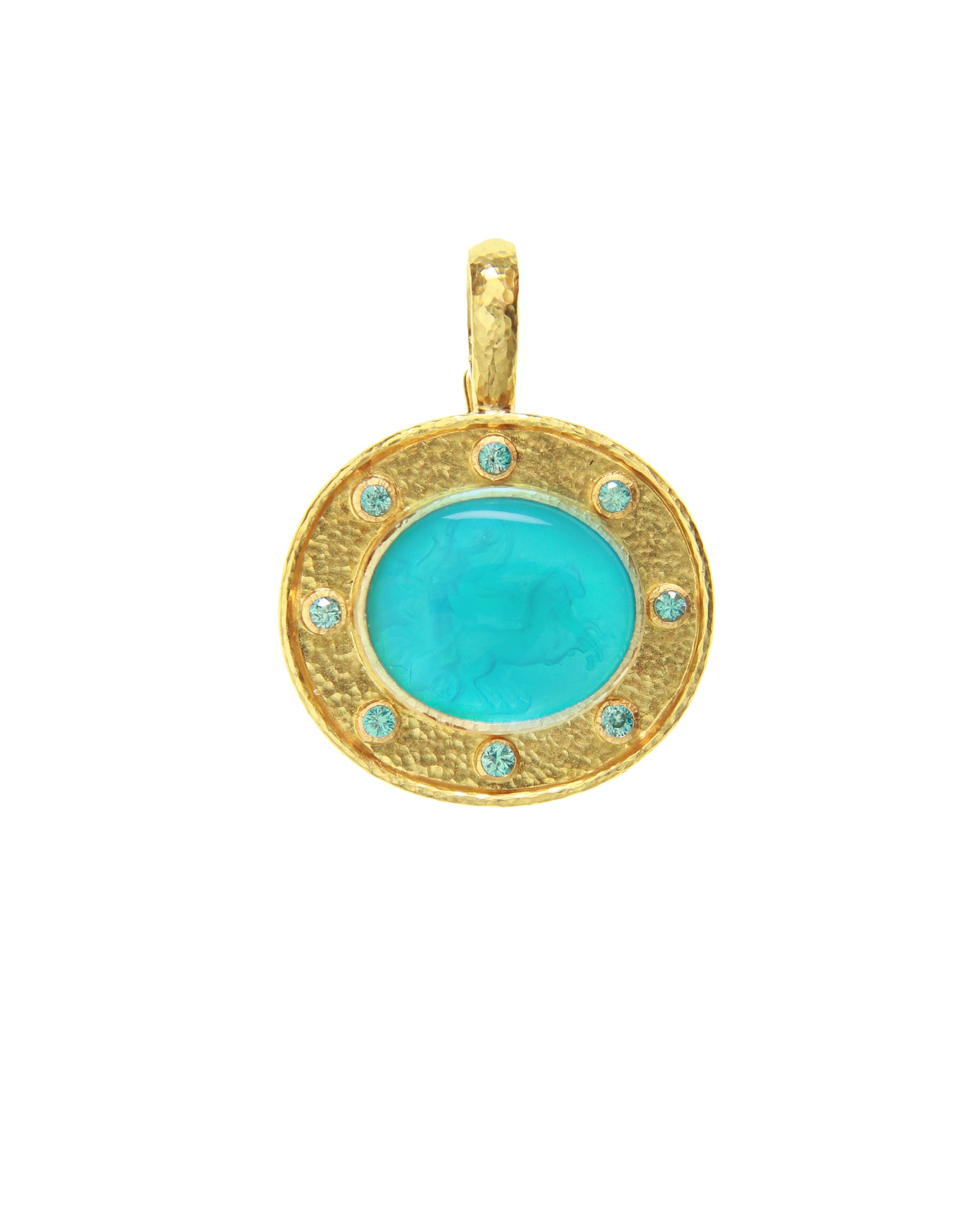 Teal 'Goddess with Chariot' Pendant