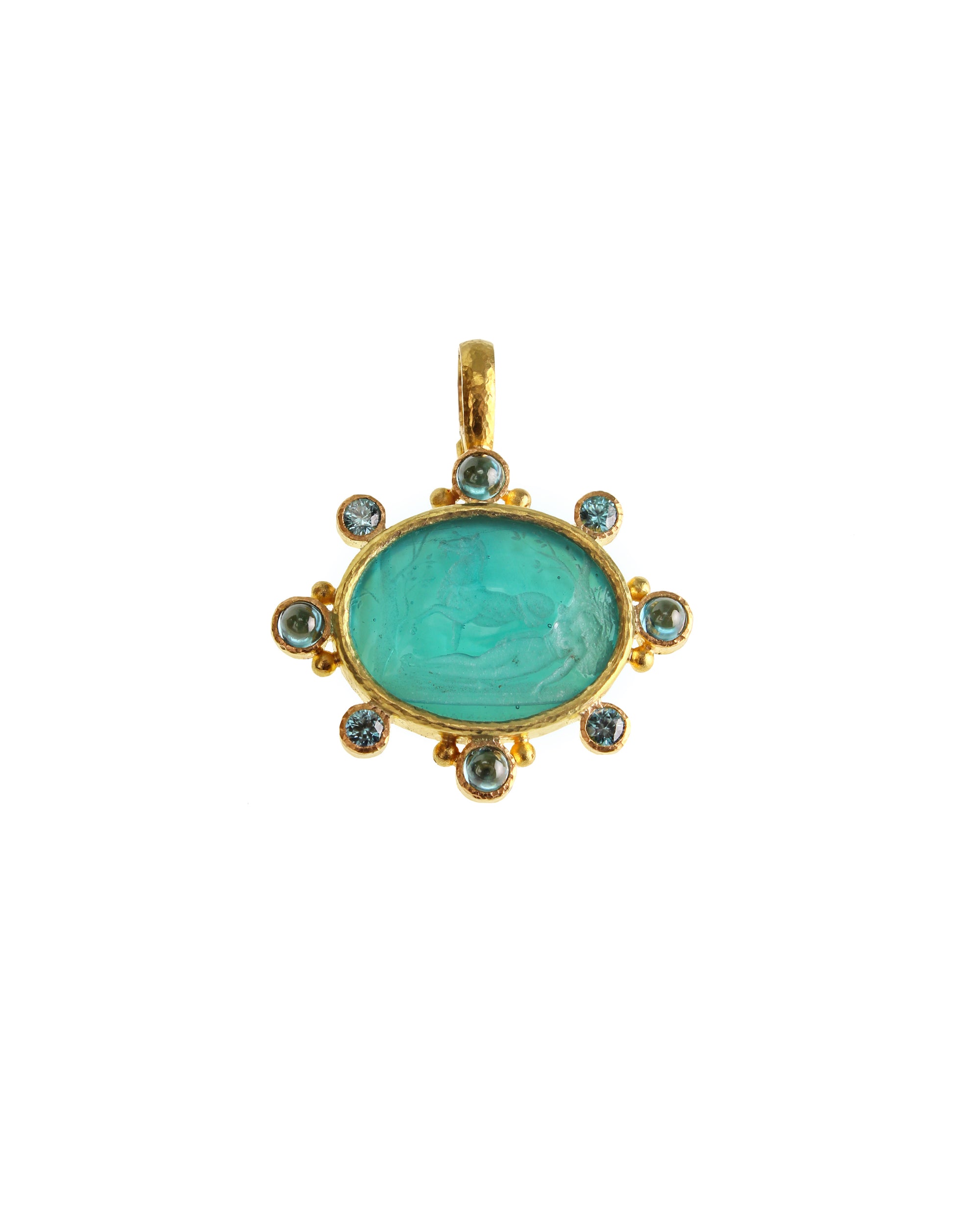 Teal 'Horse with Sleeping Maiden' Pendant