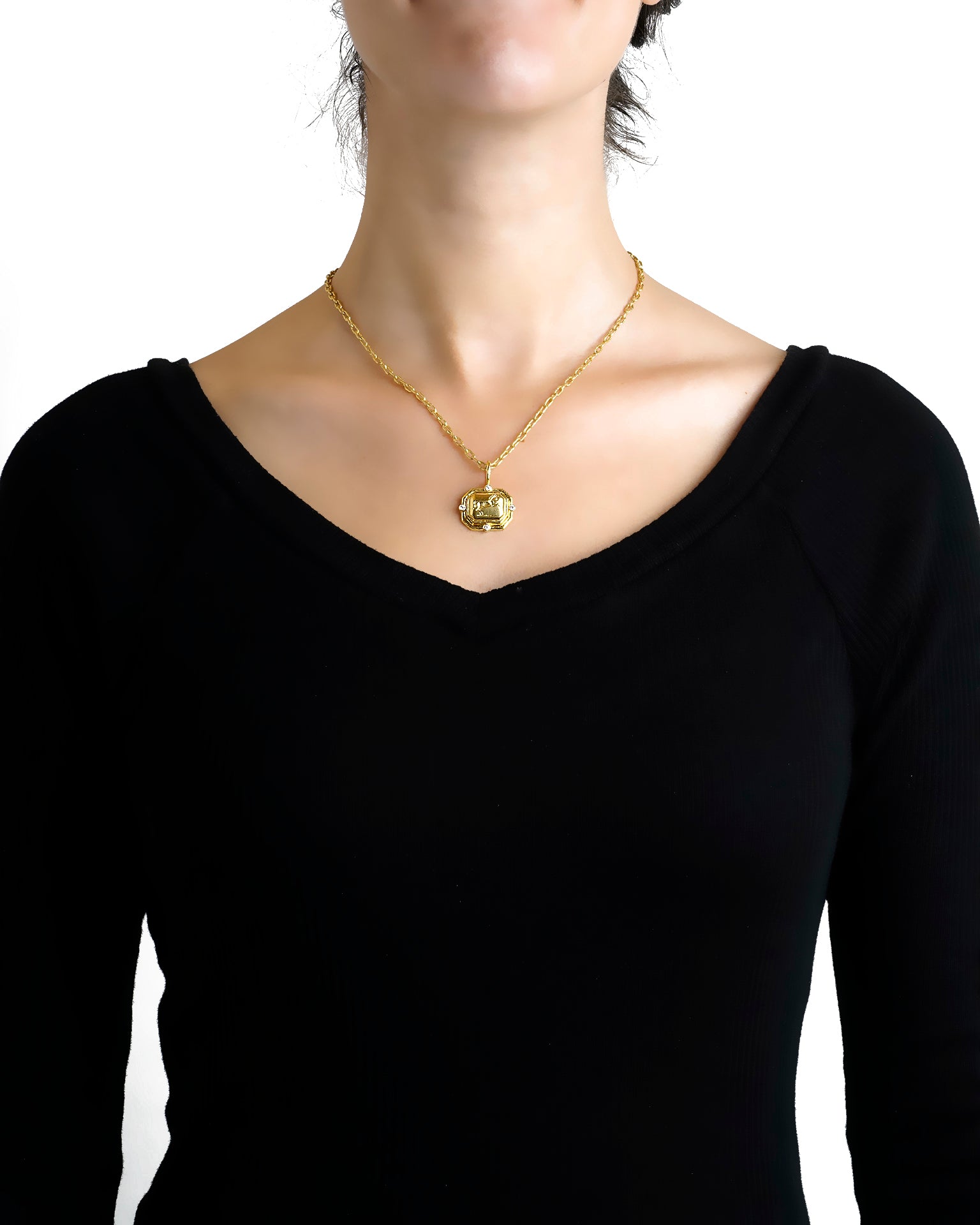 Gold 'Octagonal Horse' Pendant with Jump Ring