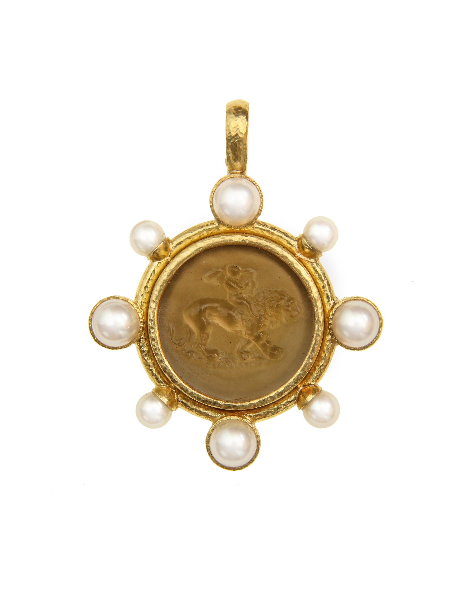 Bronze 'Cupid Riding Lion' and Pearl Pendant