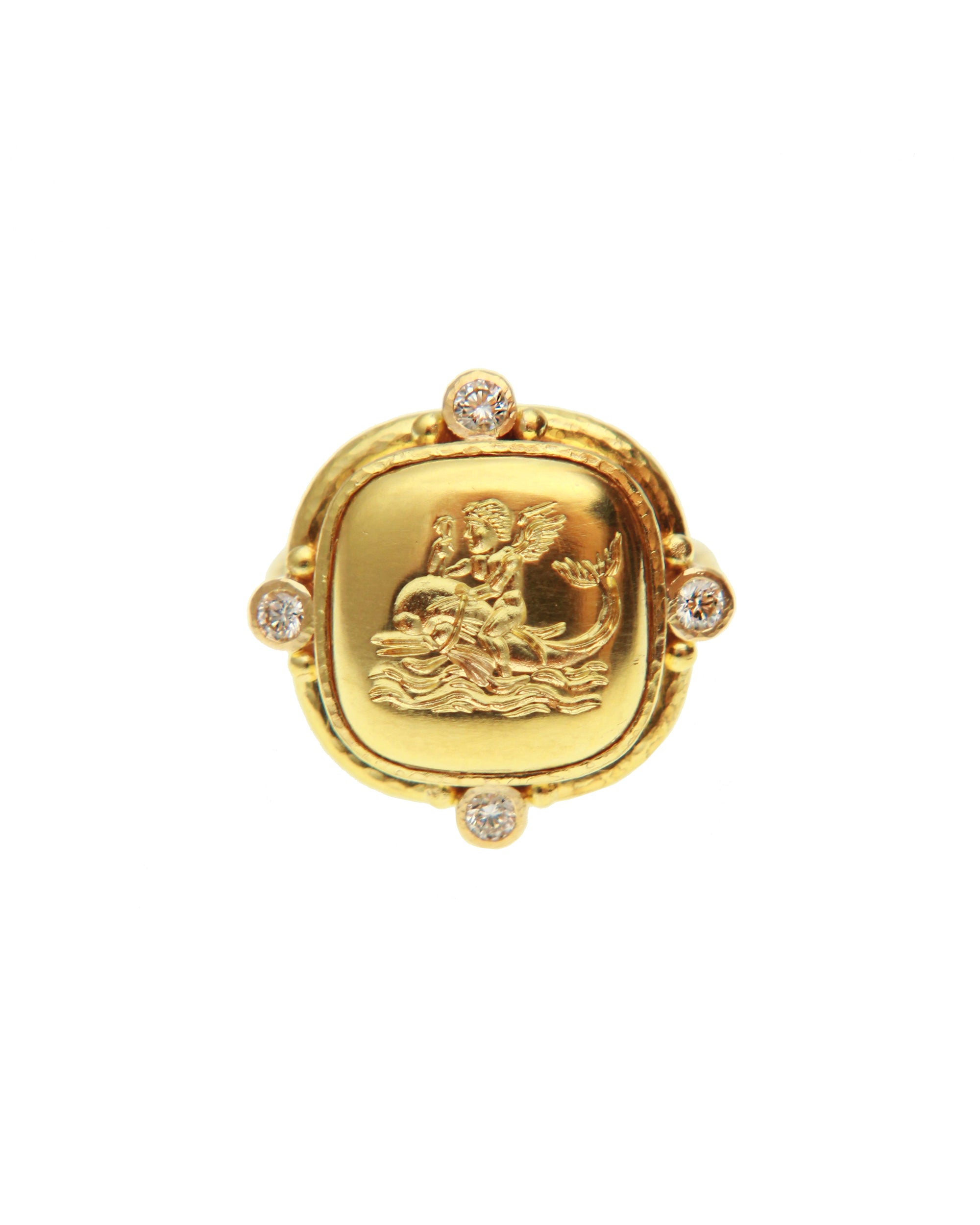 Gold 'Cupid on Dolphin' Ring with Diamonds