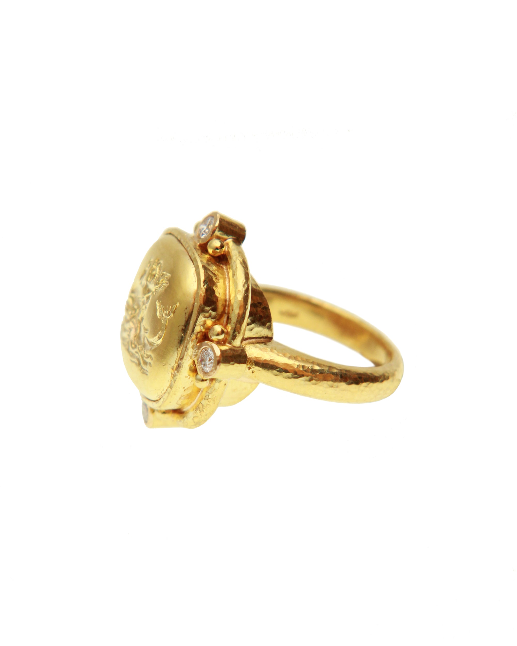 Gold 'Cupid on Dolphin' Ring with Diamonds