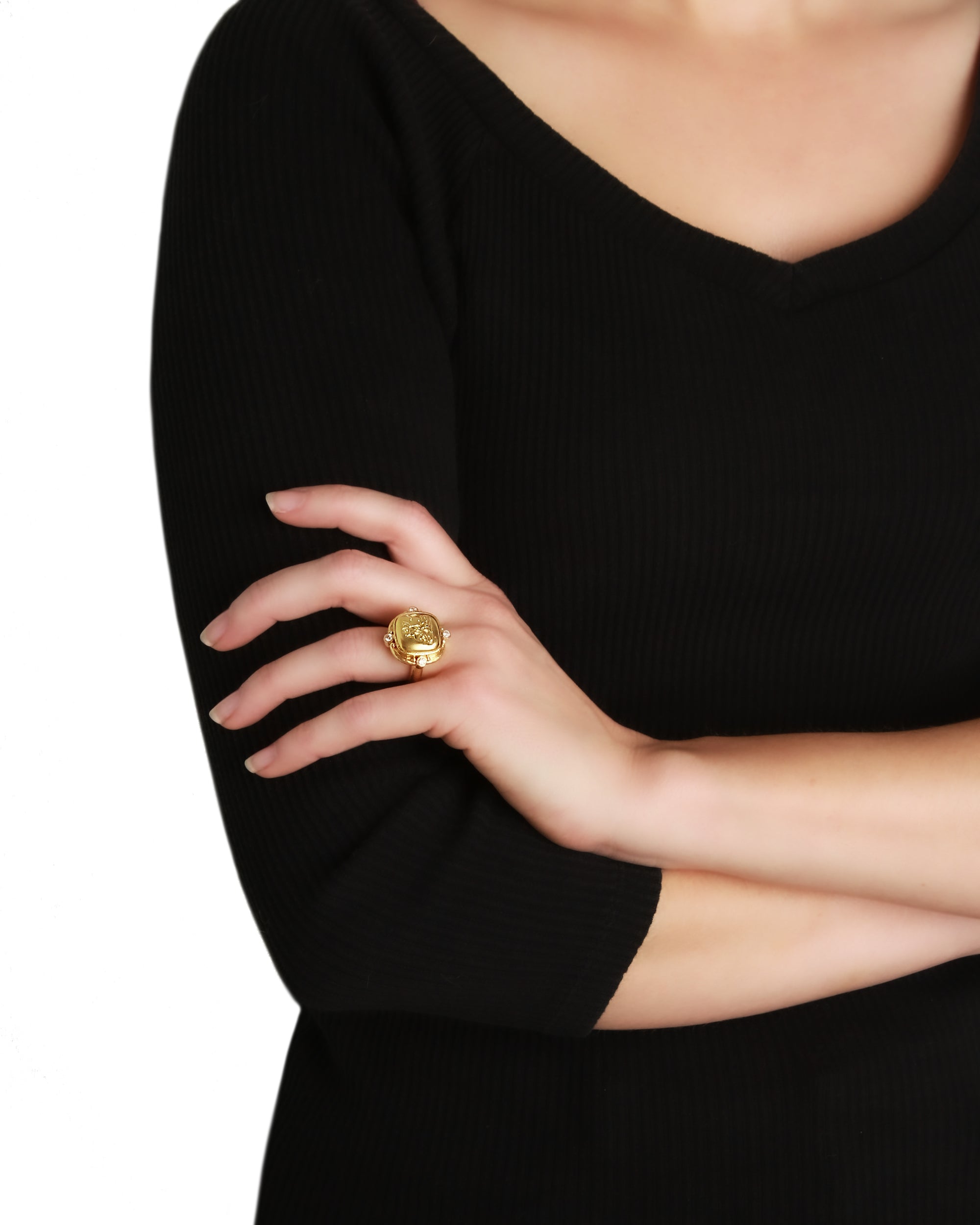 Gold 'Cupid on Dolphin' Ring with Diamonds
