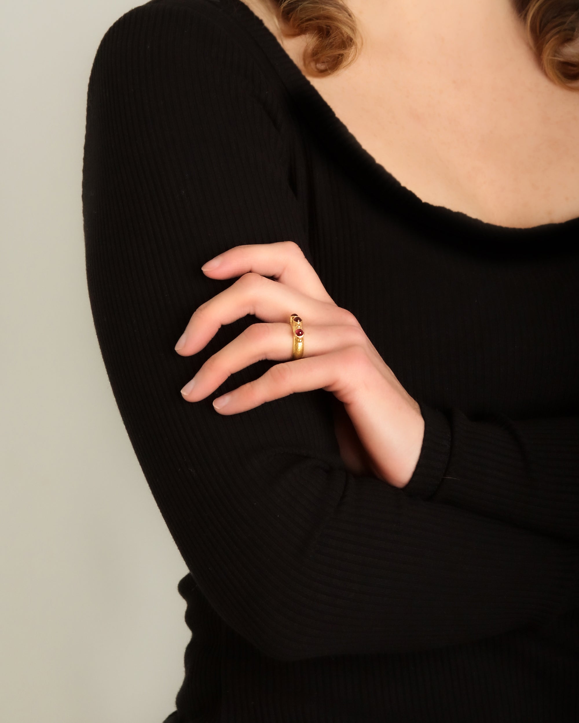 Round Cabochon Ruby Stack Ring