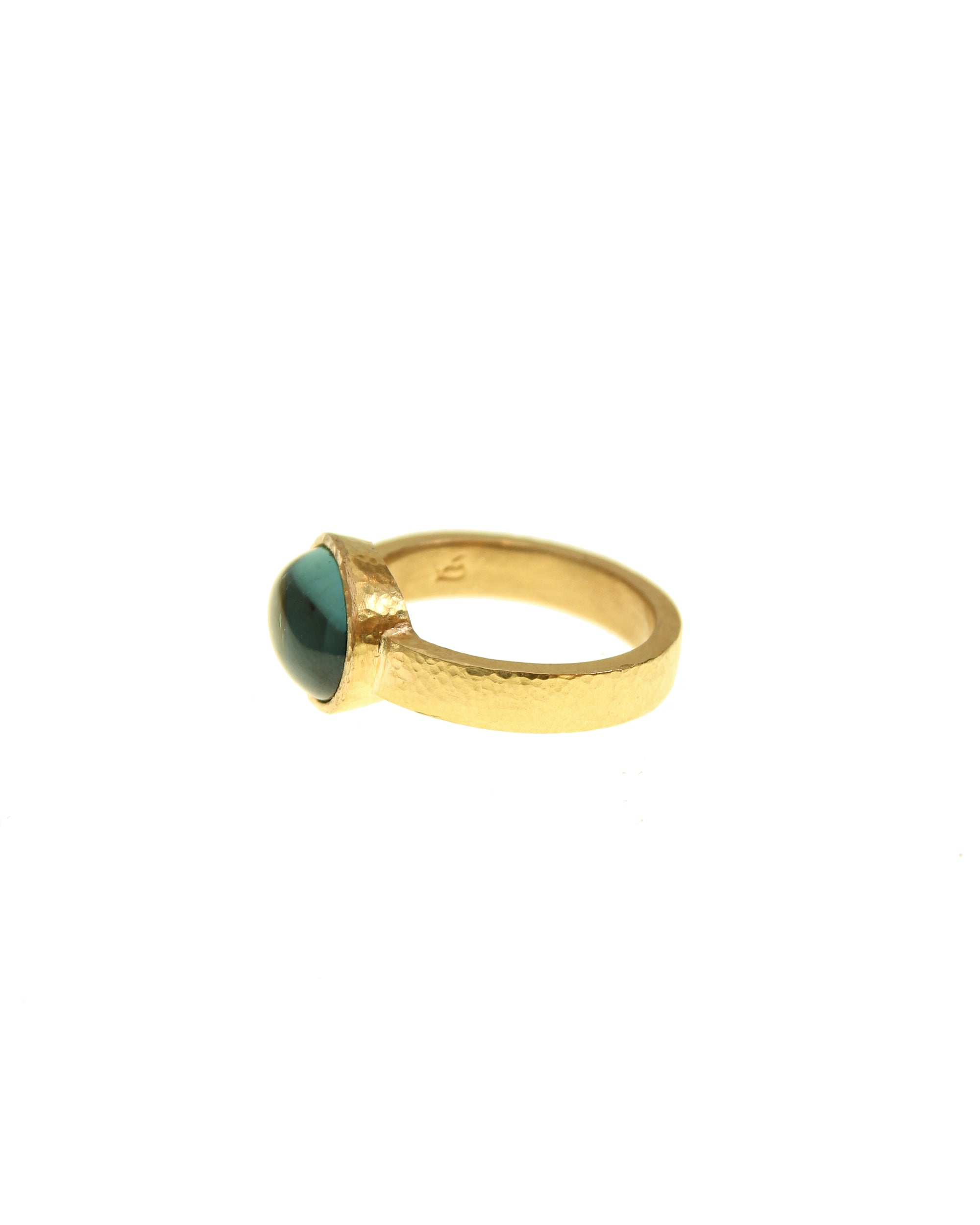 Cabochon Oval Green Tourmaline Flat Ribbon Ring