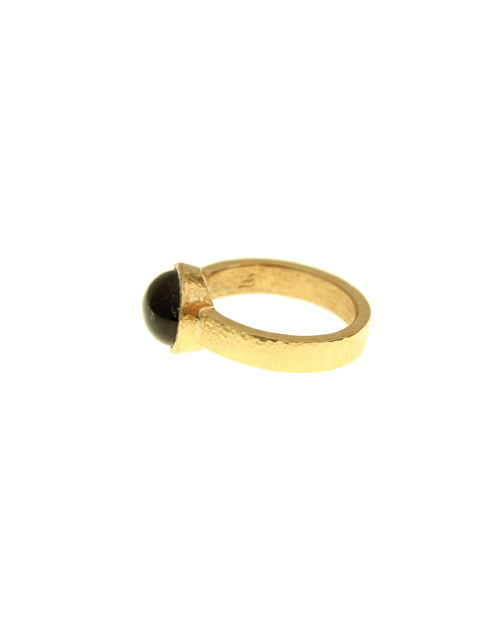 Cabochon Oval Green Tourmaline Flat Ribbon Ring