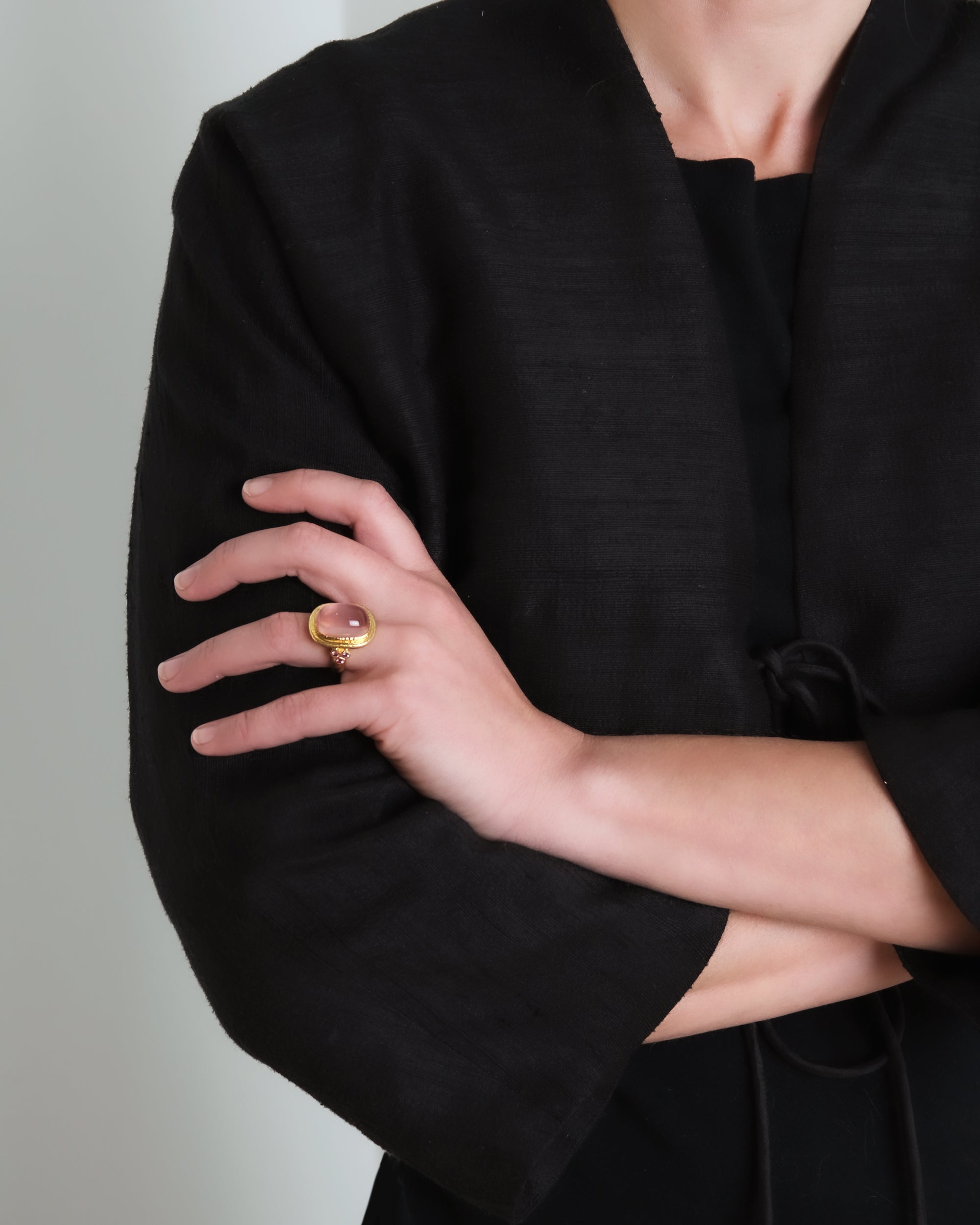 Rose Quartz with Pink Sapphires Ring