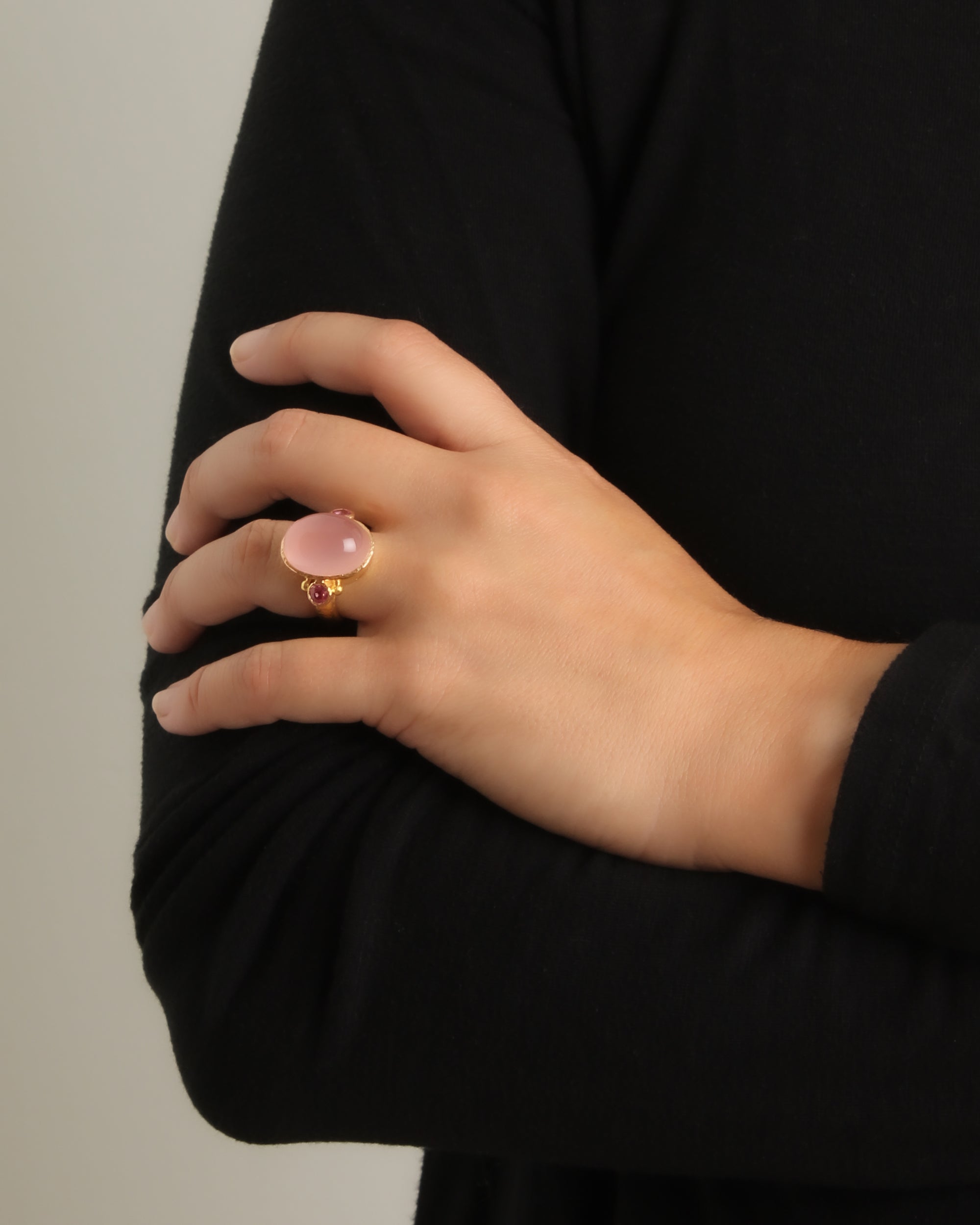 Rose Quartz and Pink Sapphire Ring