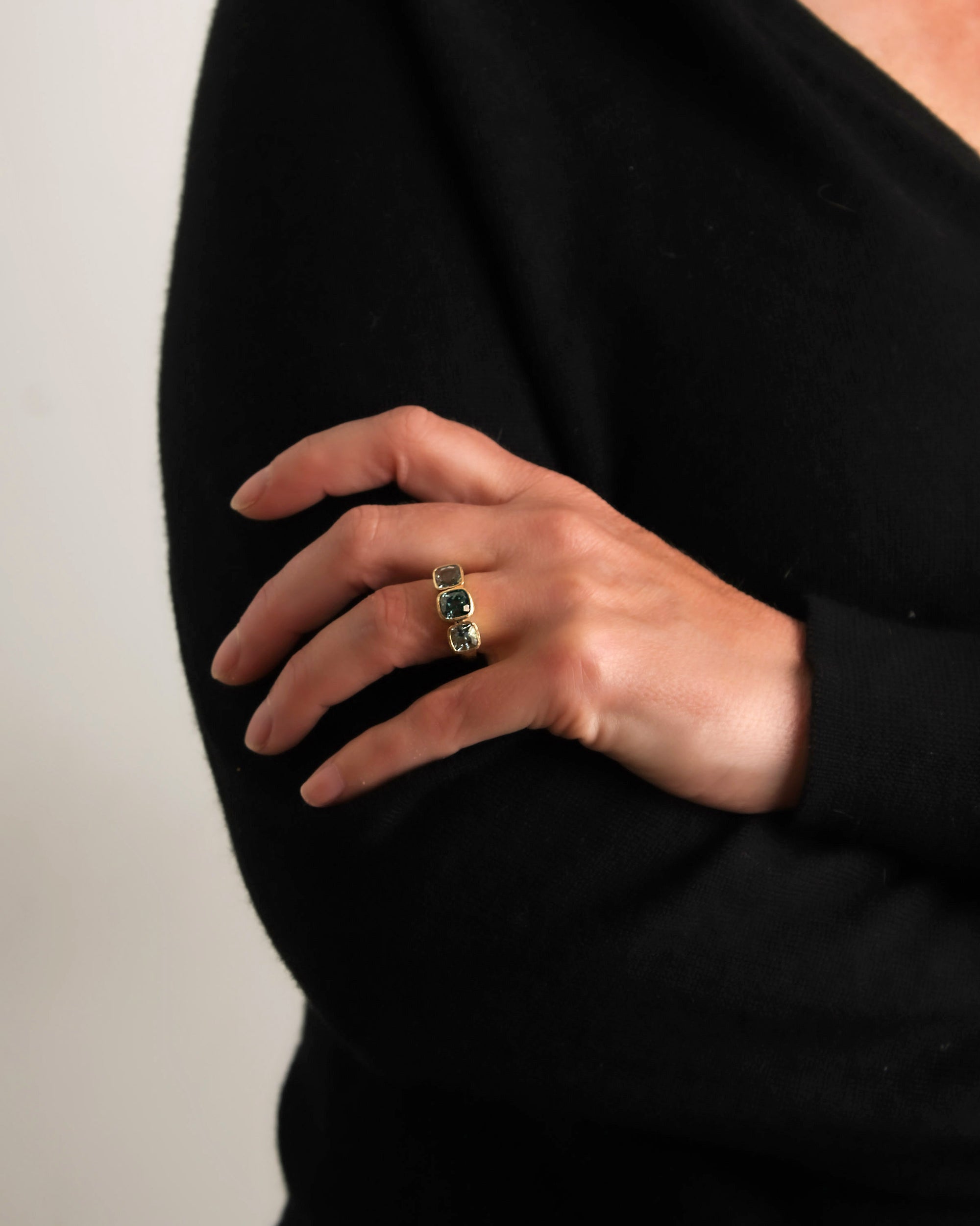 Blue Zircon and Aquamarine Ring