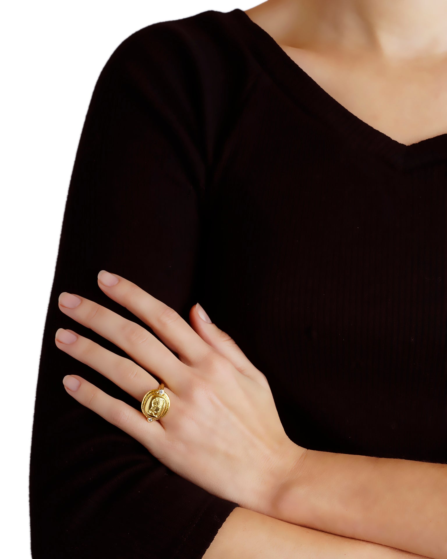 Gold 'Grazing Horse' Ring with Diamonds