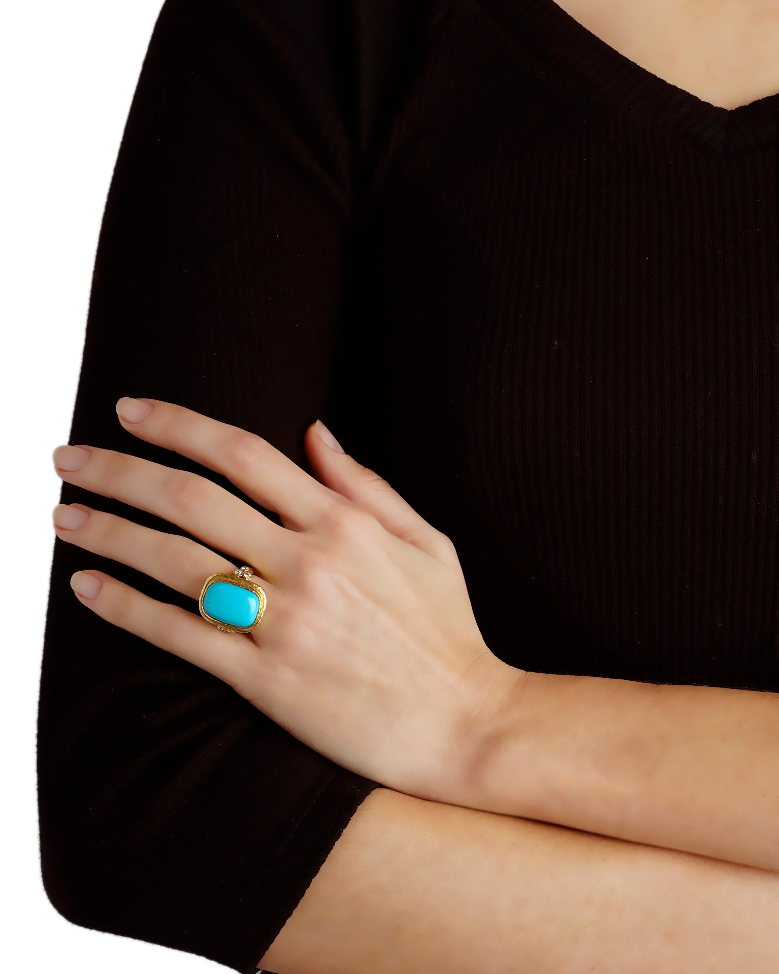 Sleeping Beauty Turquoise Ring with Diamond Triads