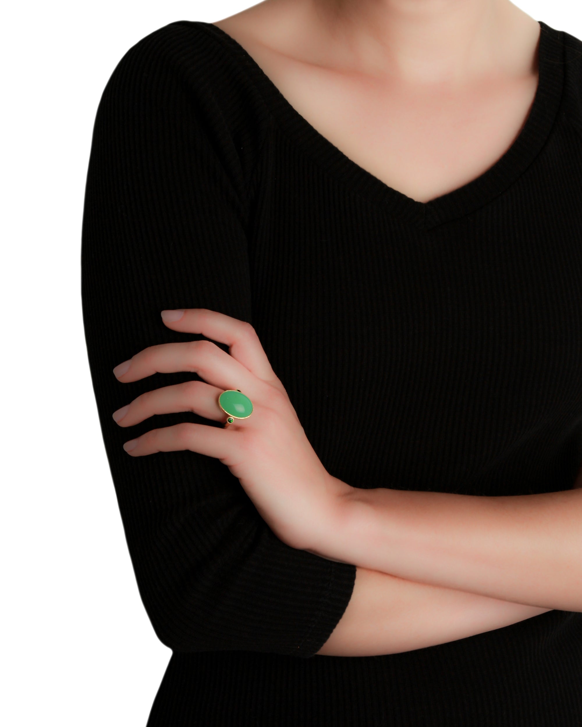 Chrysoprase and Tsavorite Ring